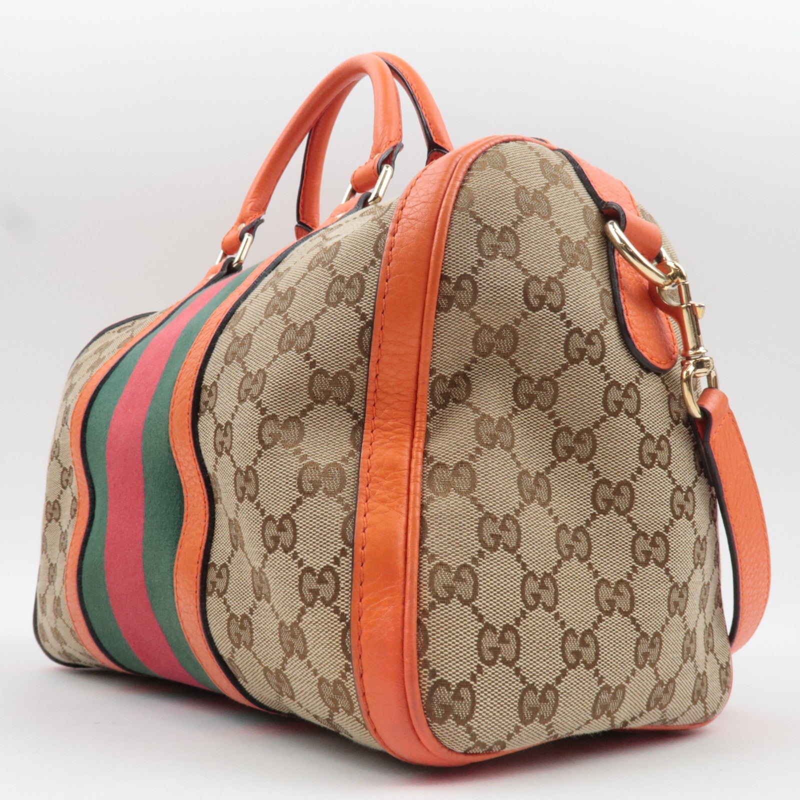 GUCCI Sherry GG Canvas Leather 2Way Boston Bag Beige Orange 247205 *Strap
