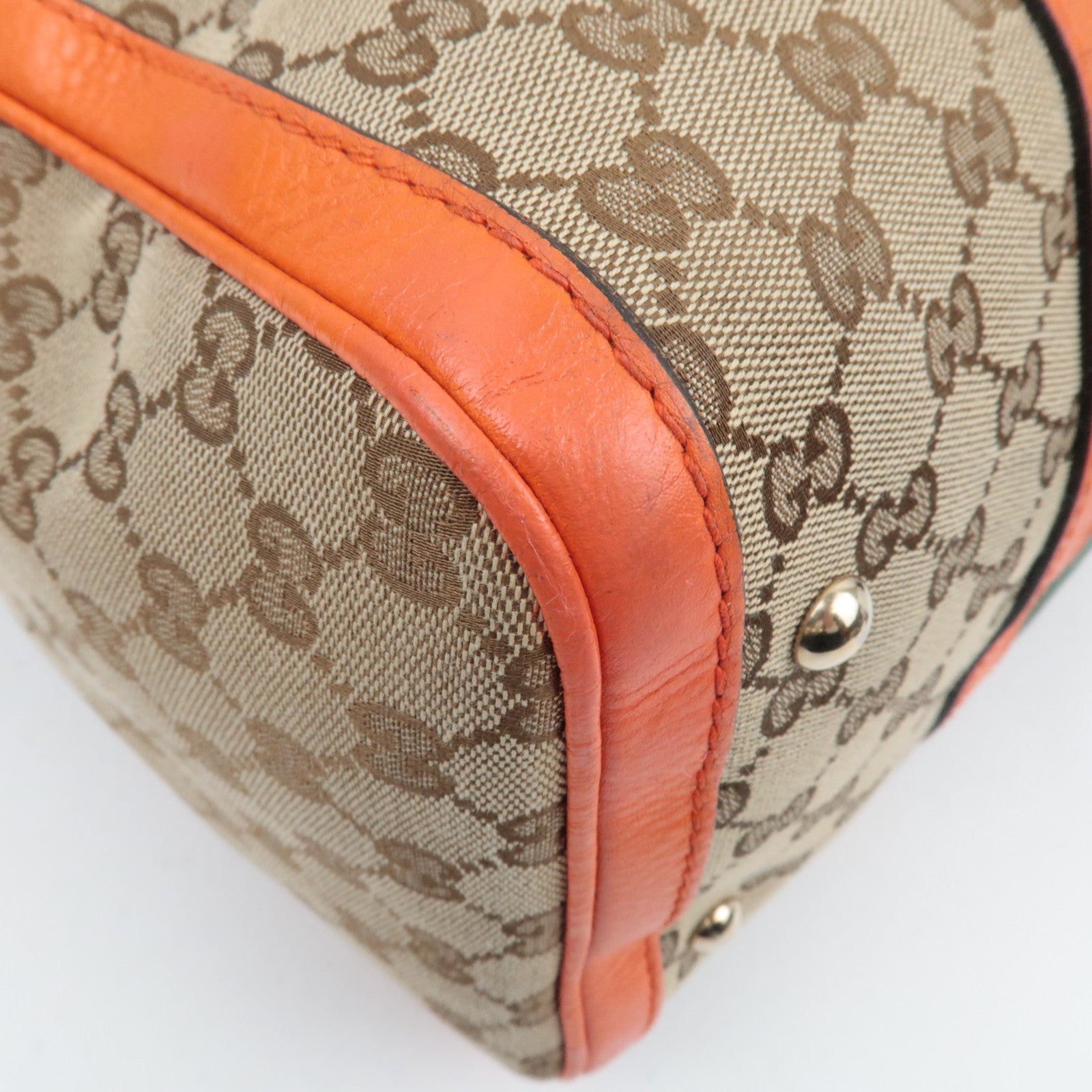 GUCCI Sherry GG Canvas Leather 2Way Boston Bag Beige Orange 247205 *Strap