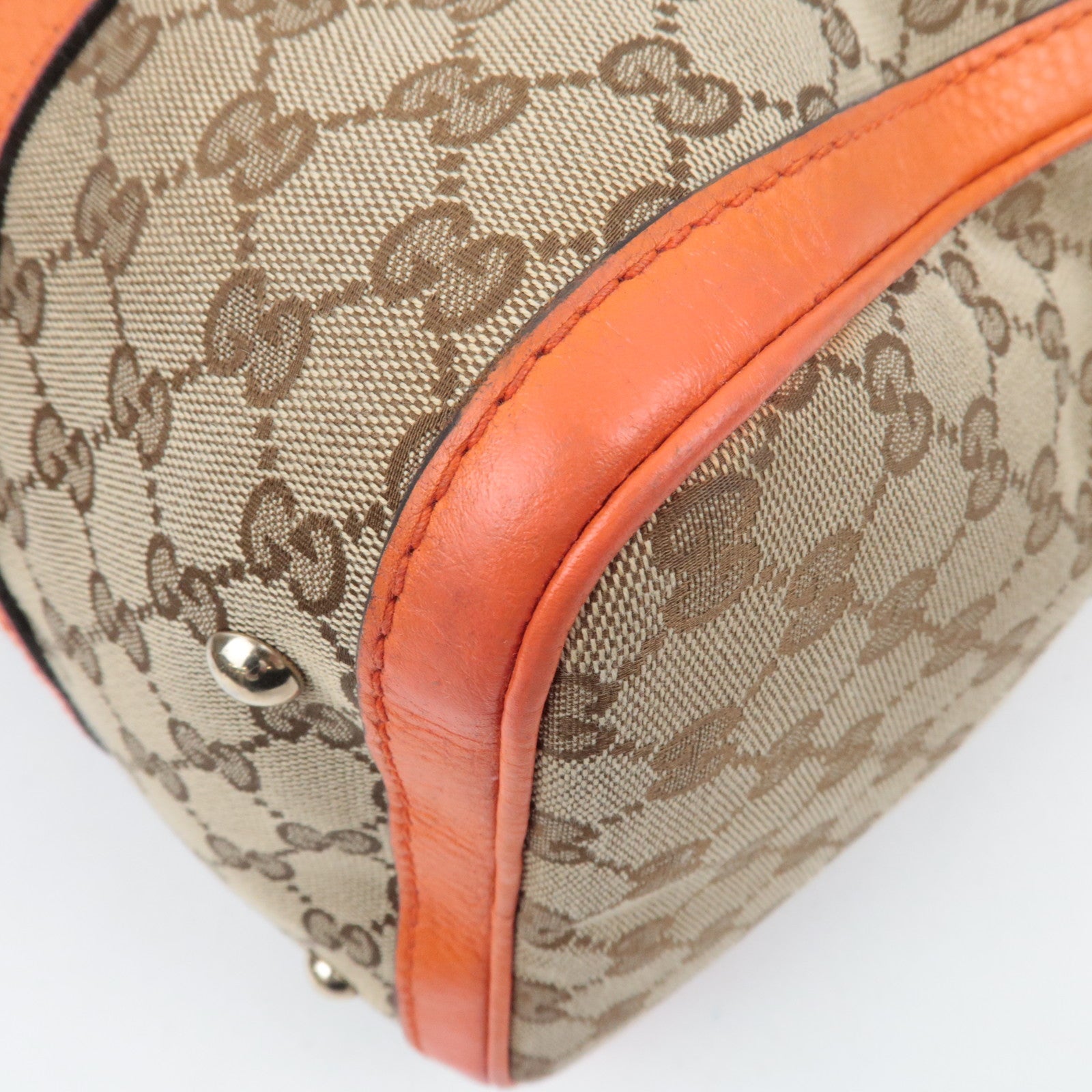 GUCCI Sherry GG Canvas Leather 2Way Boston Bag Beige Orange 247205 *Strap