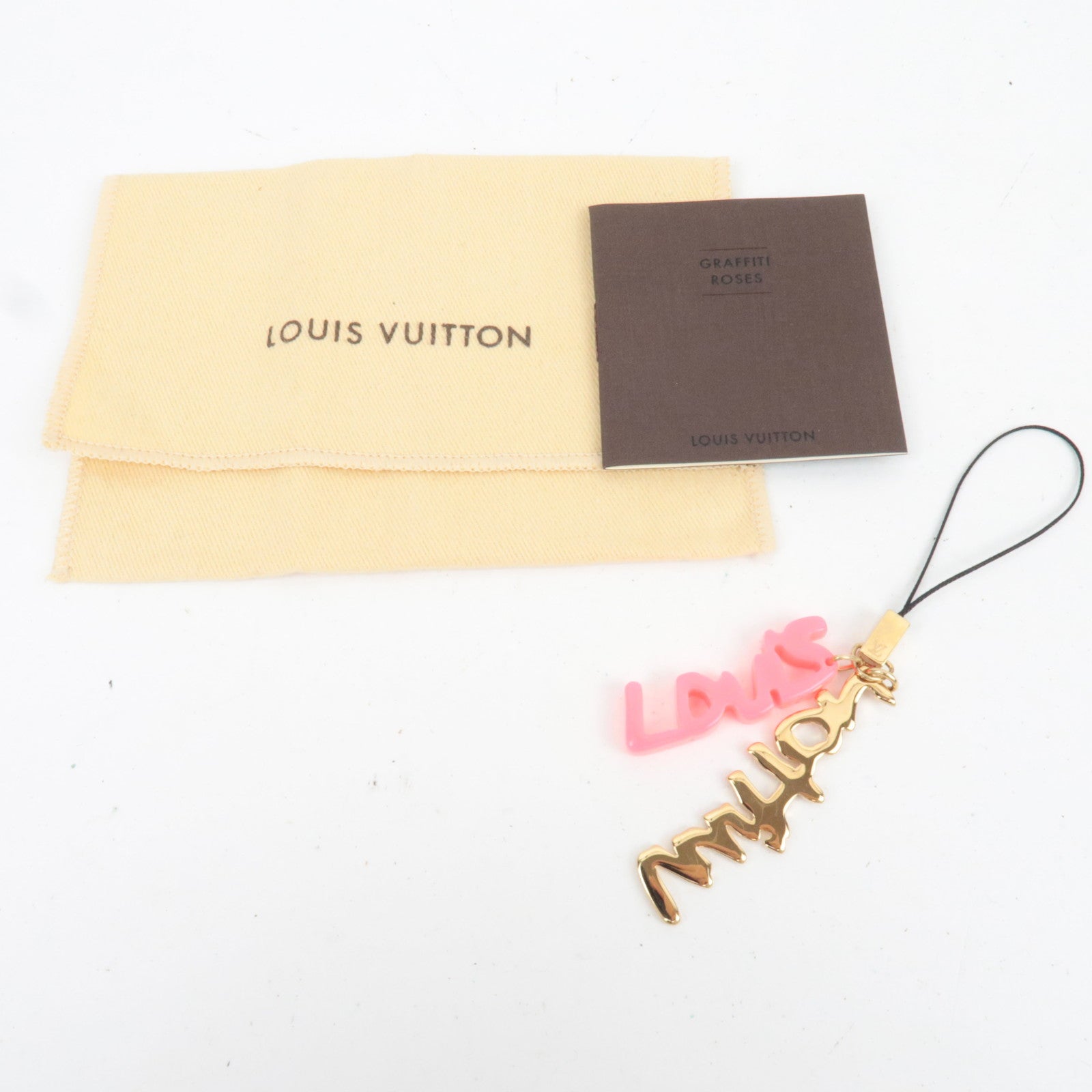 Louis Vuitton Accessoires Telephone Graffiti Phone Strap Gold Pink M65767 *Dust bag