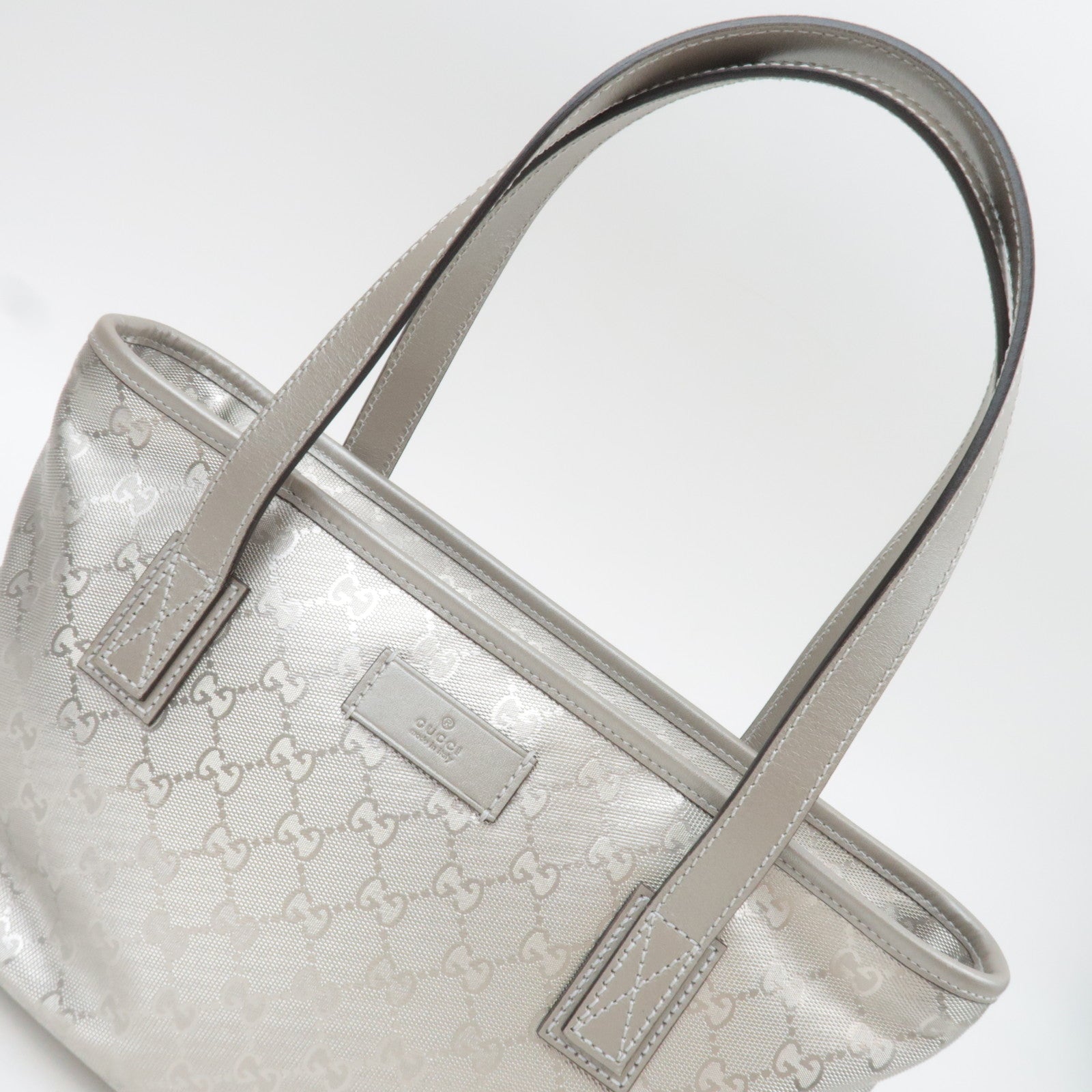 GUCCI GG Imprime Leather Tote Bag Silver 211138