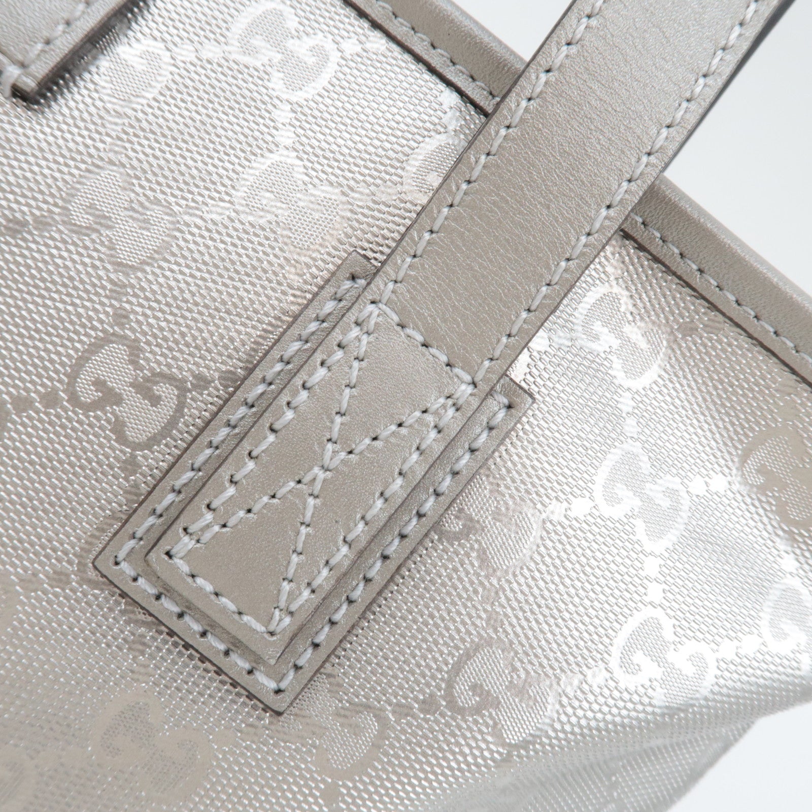 GUCCI GG Imprime Leather Tote Bag Silver 211138