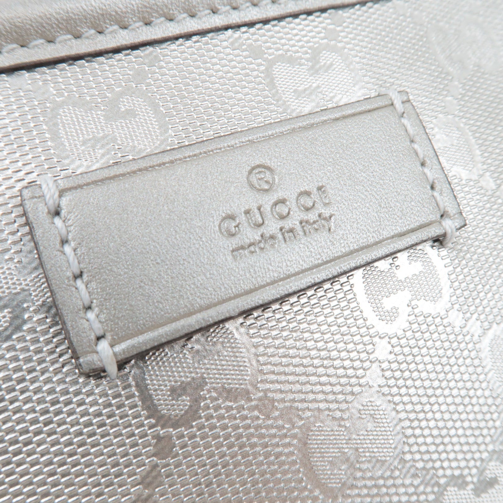 GUCCI GG Imprime Leather Tote Bag Silver 211138