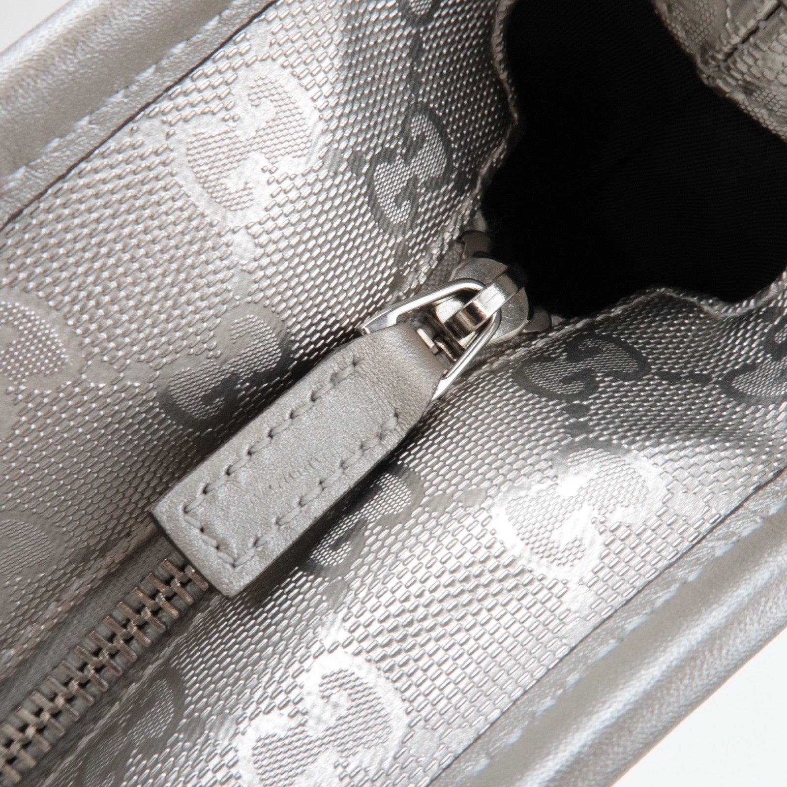 GUCCI GG Imprime Leather Tote Bag Silver 211138