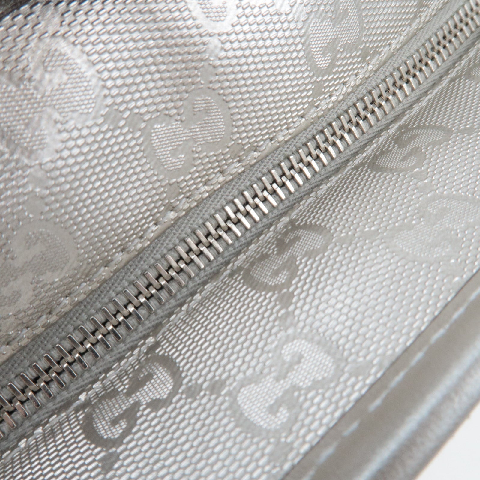 GUCCI GG Imprime Leather Tote Bag Silver 211138