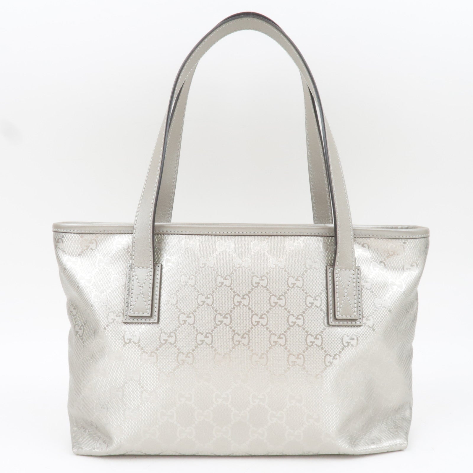 GUCCI GG Imprime Leather Tote Bag Silver 211138
