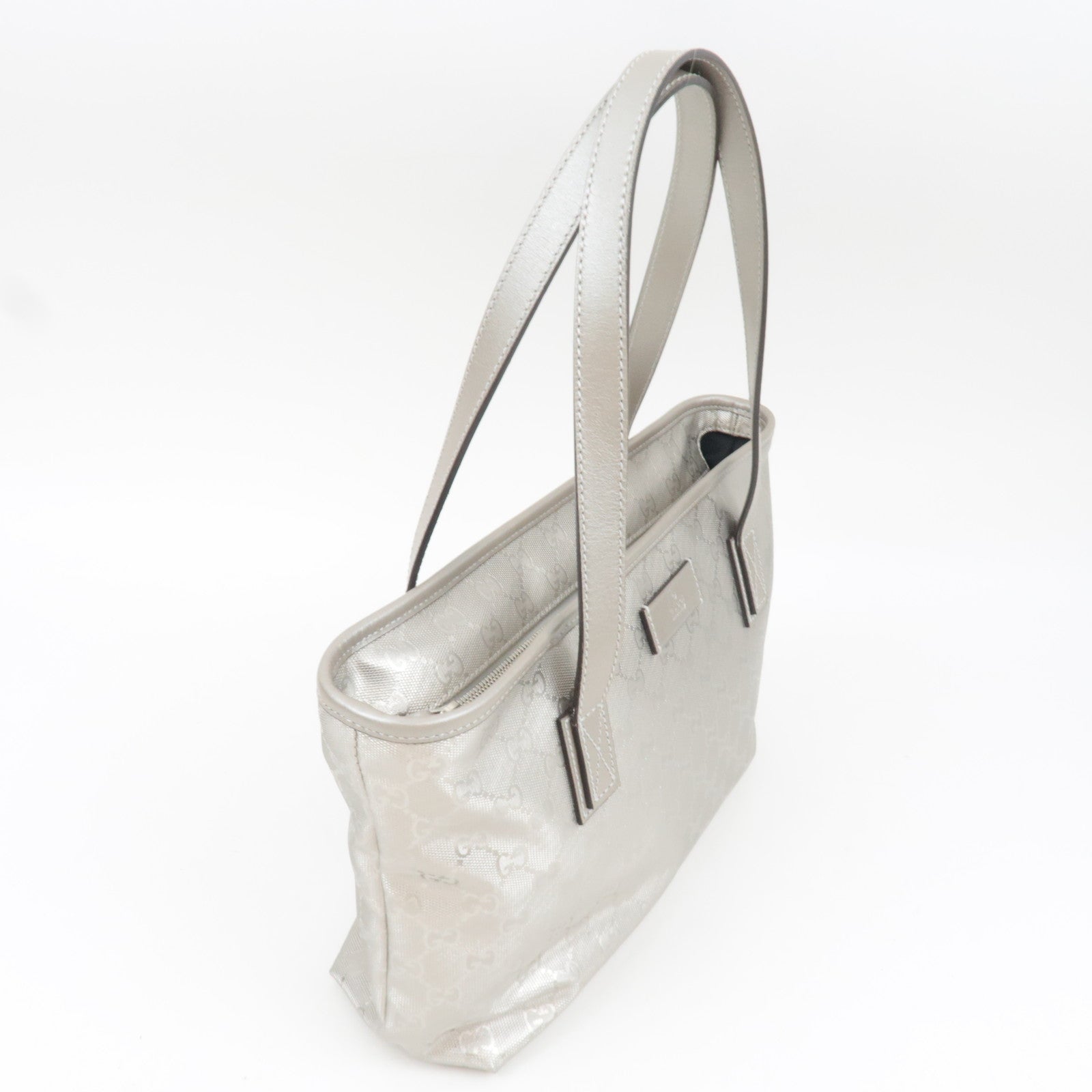 GUCCI GG Imprime Leather Tote Bag Silver 211138