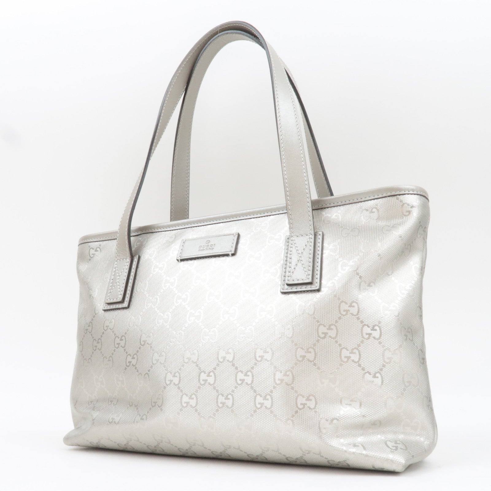GUCCI GG Imprime Leather Tote Bag Silver 211138