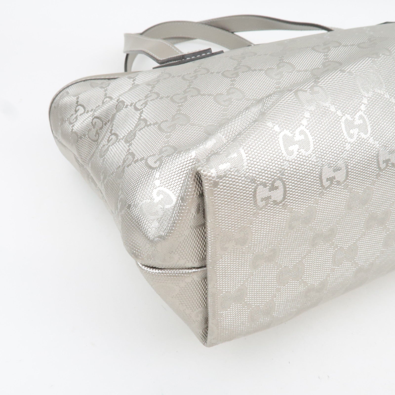 GUCCI GG Imprime Leather Tote Bag Silver 211138
