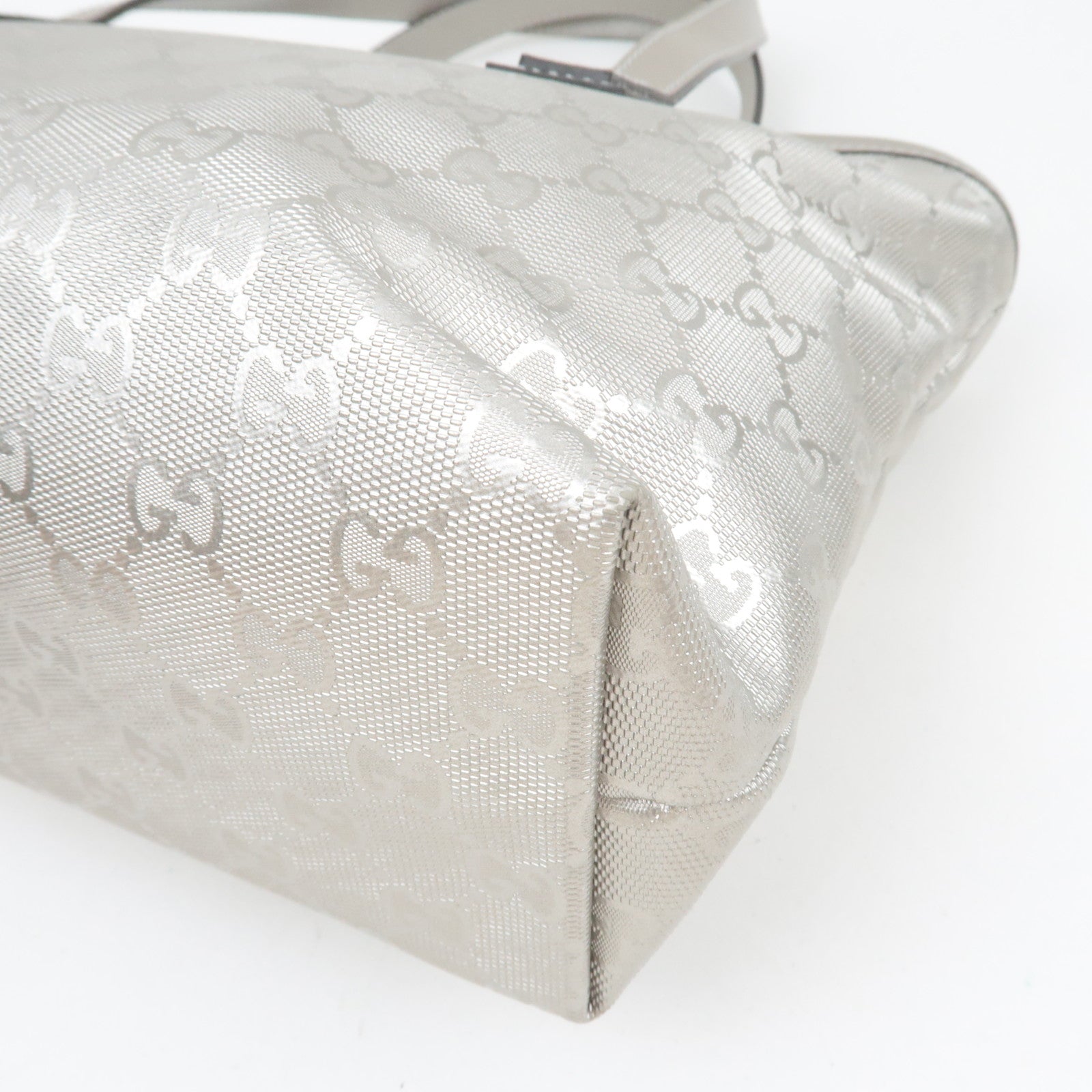 GUCCI GG Imprime Leather Tote Bag Silver 211138
