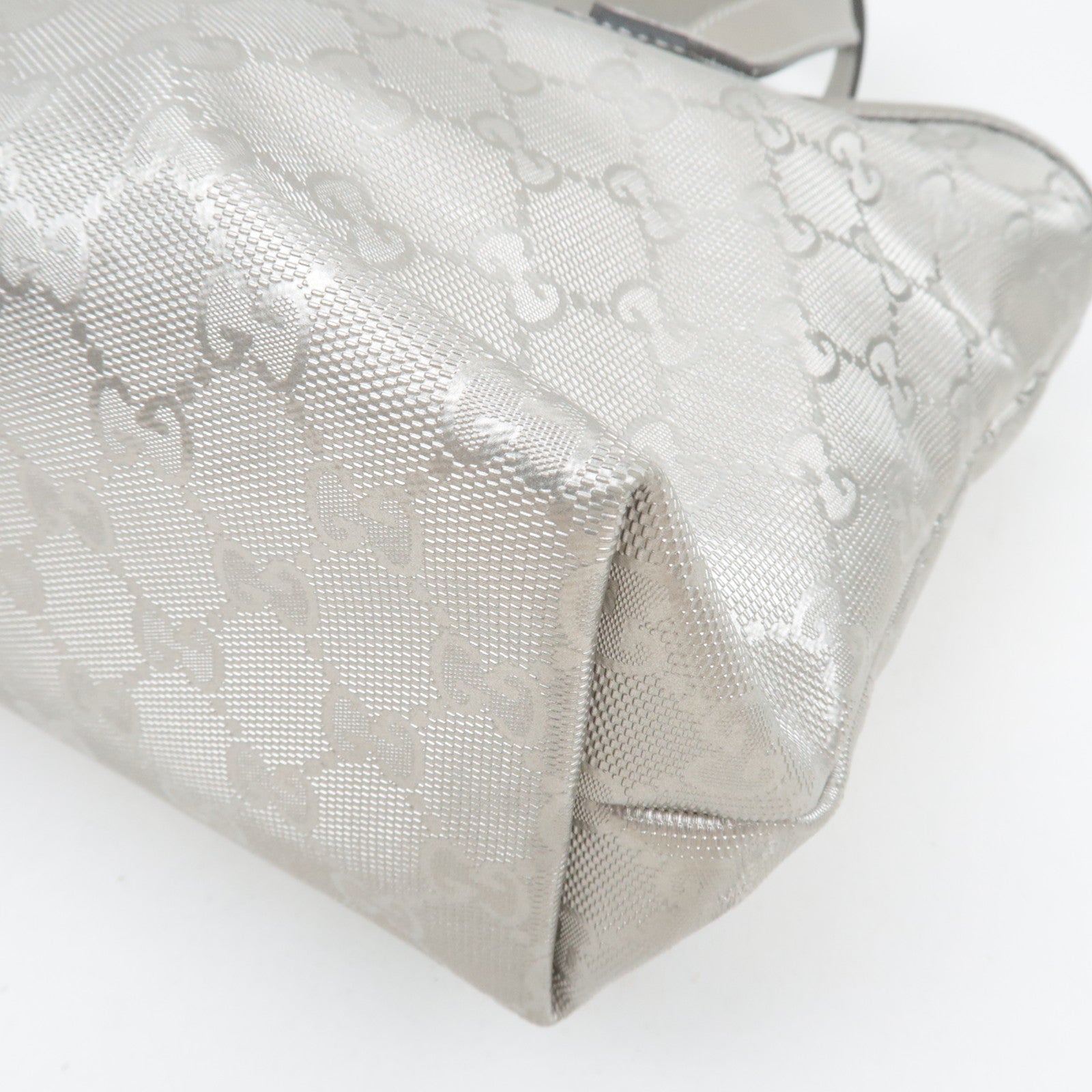 GUCCI GG Imprime Leather Tote Bag Silver 211138