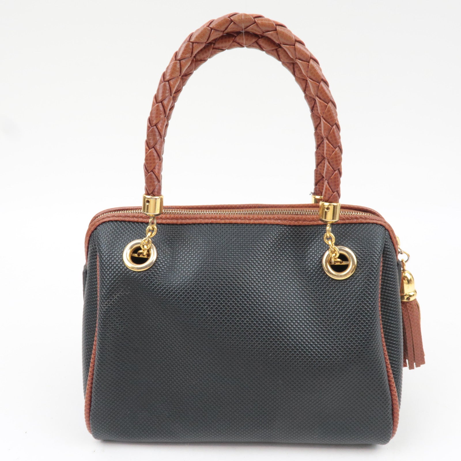 BOTTEGA VENETA Intrecciato Marco Polo Vintage Leather Handbag Black Brown