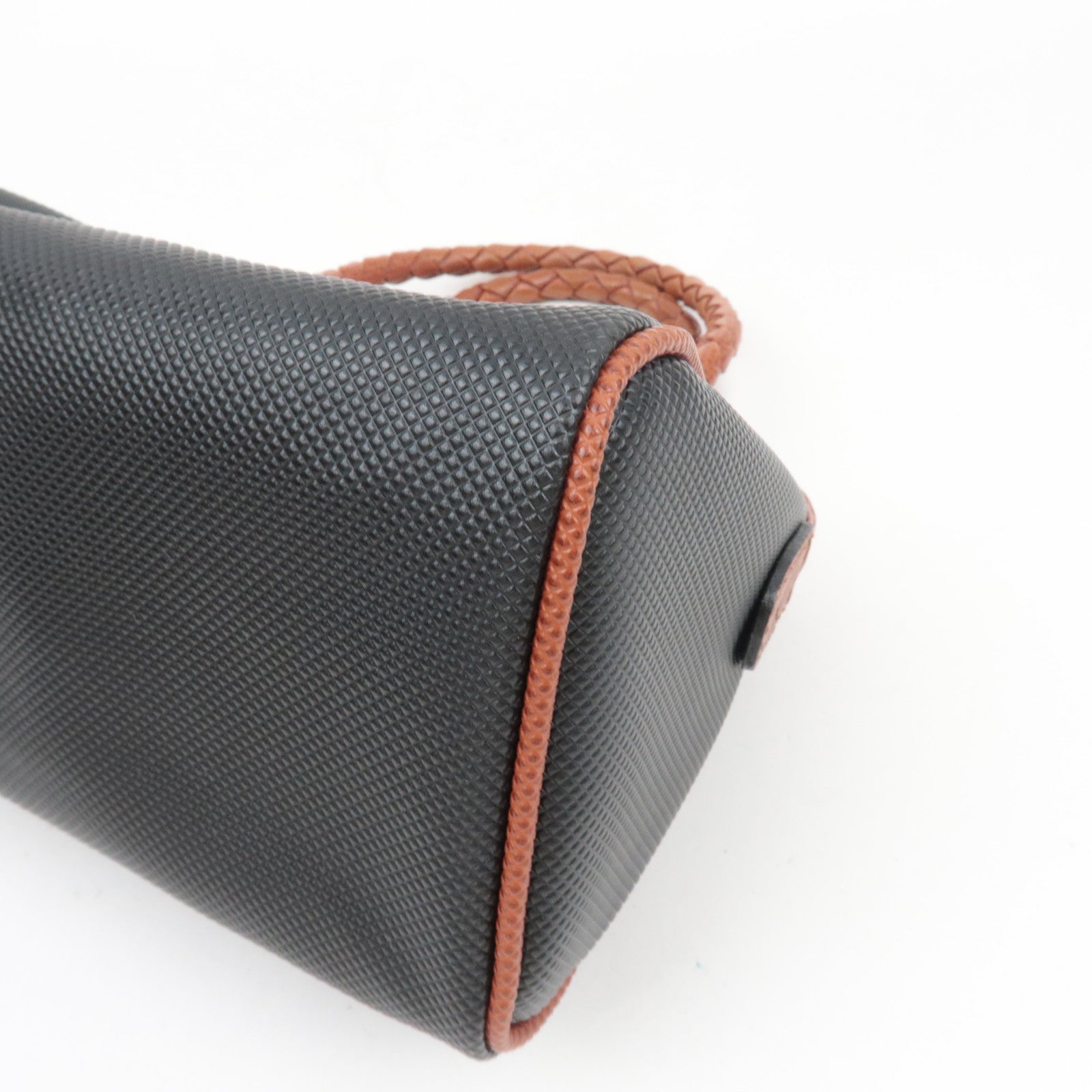 BOTTEGA VENETA Intrecciato Marco Polo Vintage Leather Handbag Black Brown