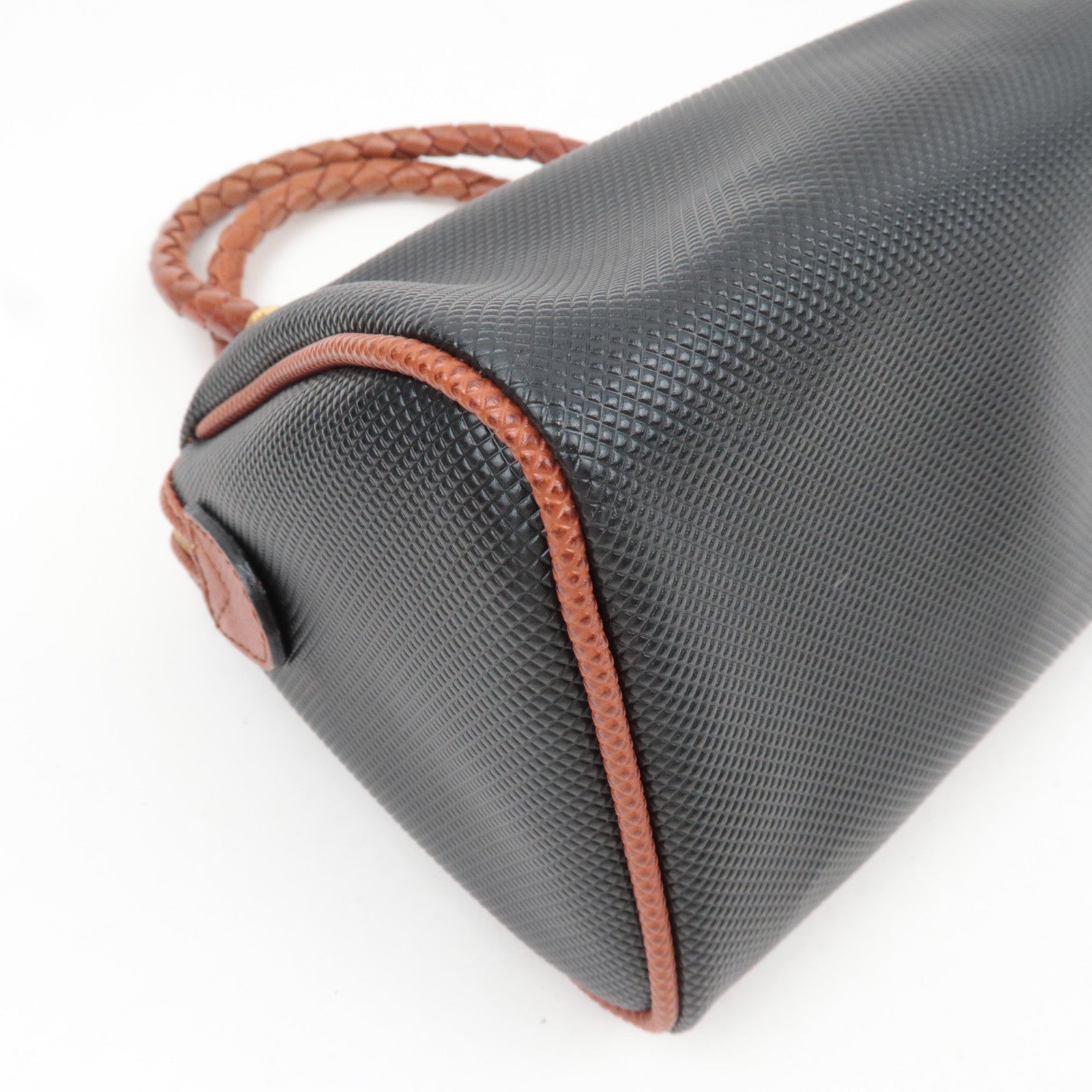 BOTTEGA VENETA Intrecciato Marco Polo Vintage Leather Handbag Black Brown