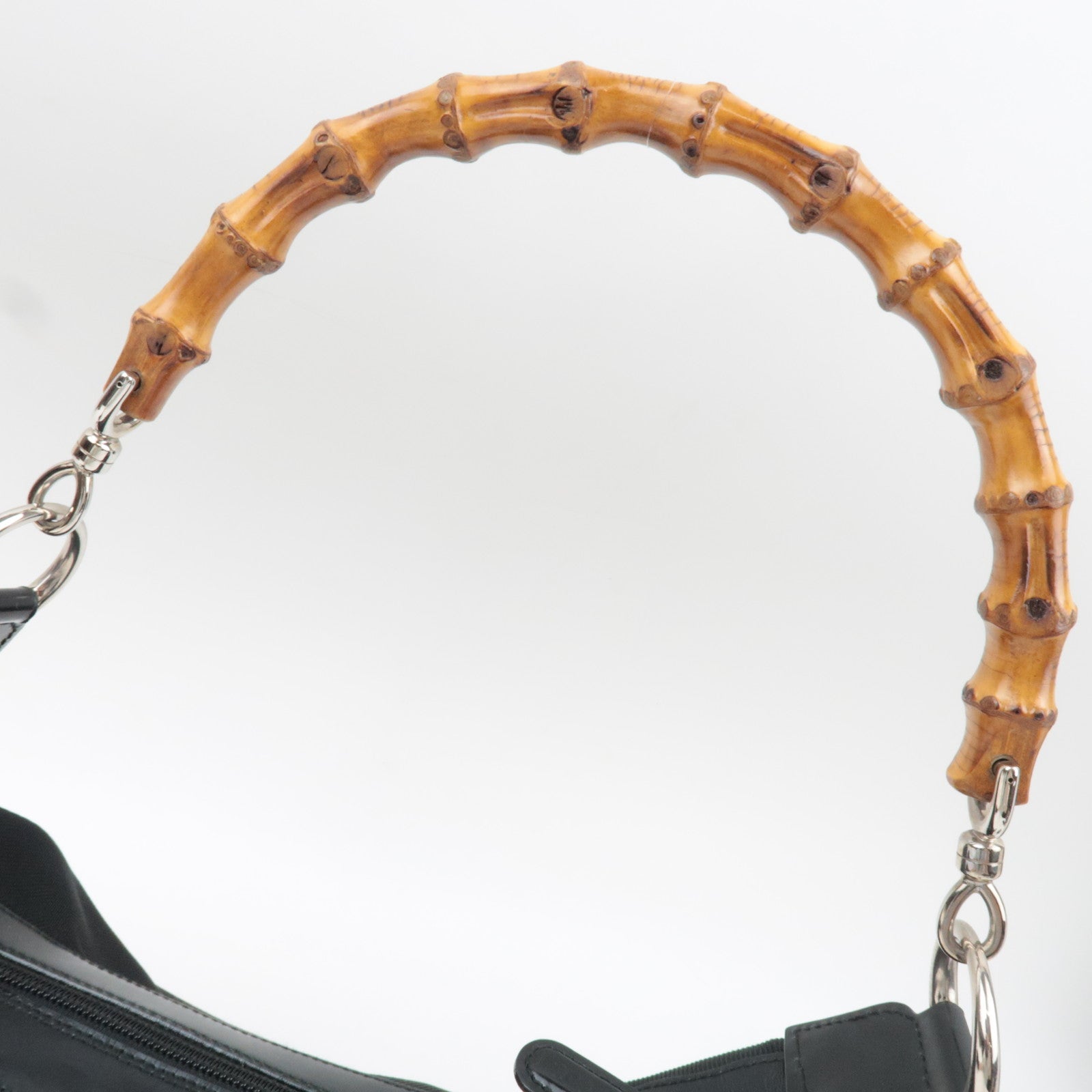 GUCCI Bamboo Nylon Canvas Patent Leather Shoulder Bag Black 000.1956.0531