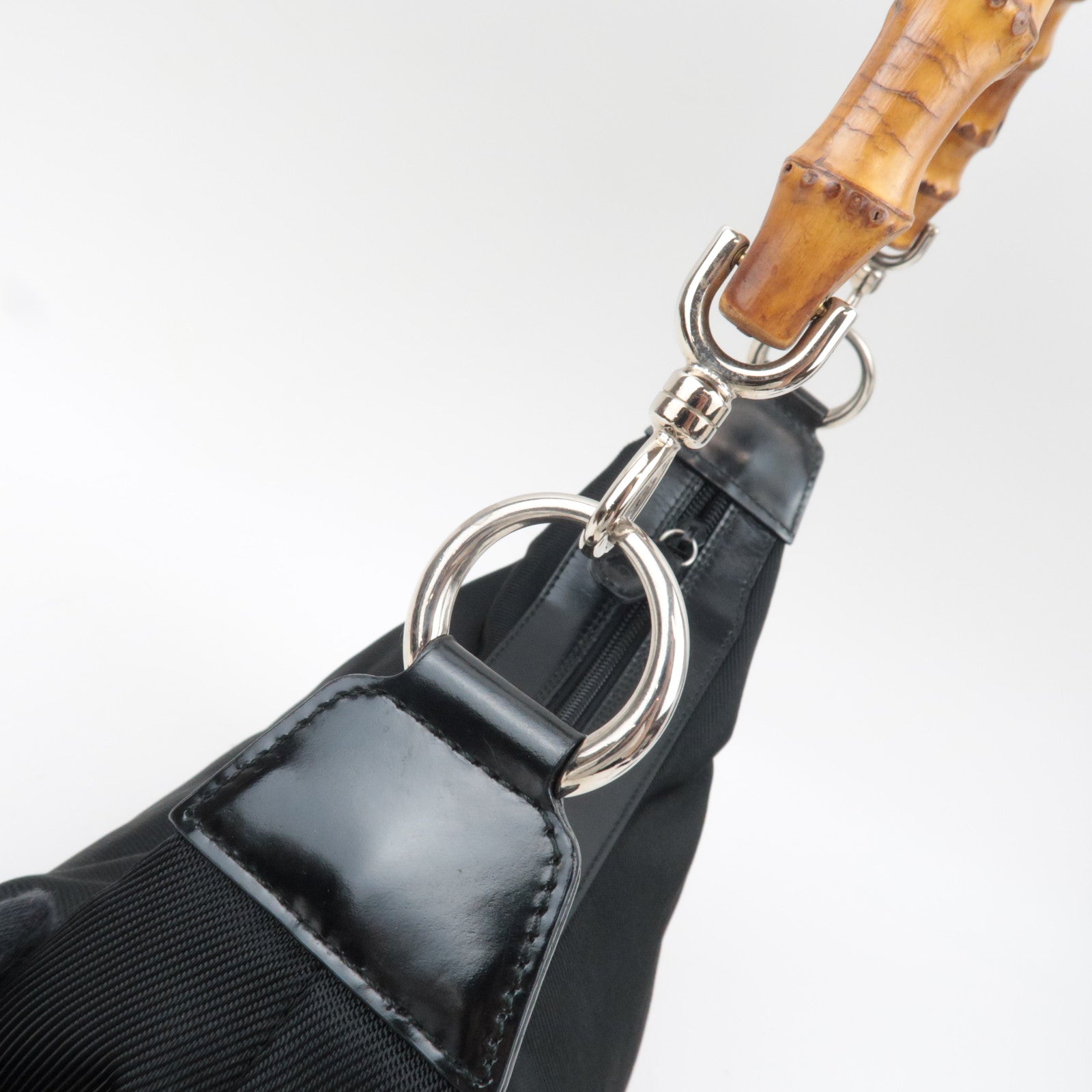 GUCCI Bamboo Nylon Canvas Patent Leather Shoulder Bag Black 000.1956.0531