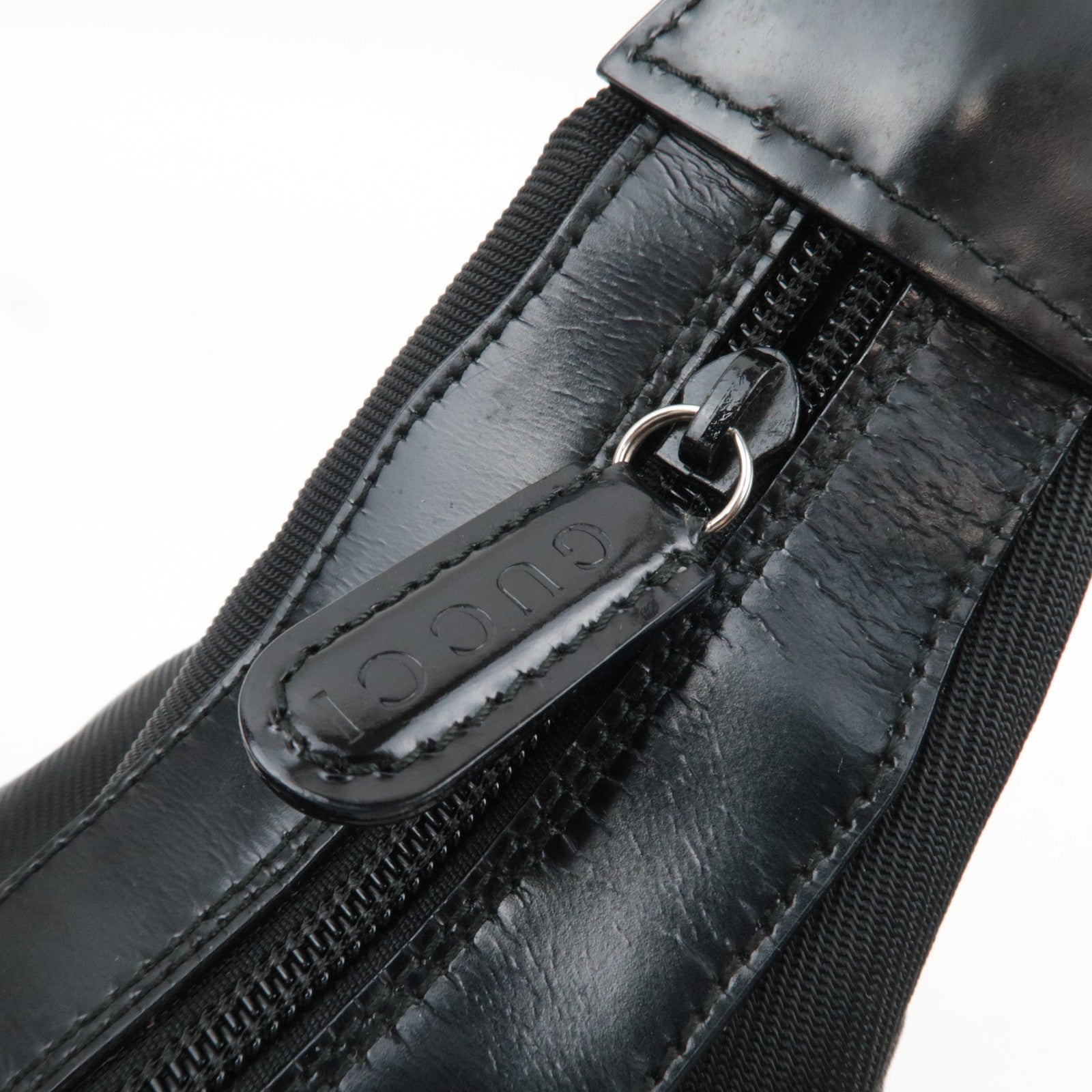 GUCCI Bamboo Nylon Canvas Patent Leather Shoulder Bag Black 000.1956.0531