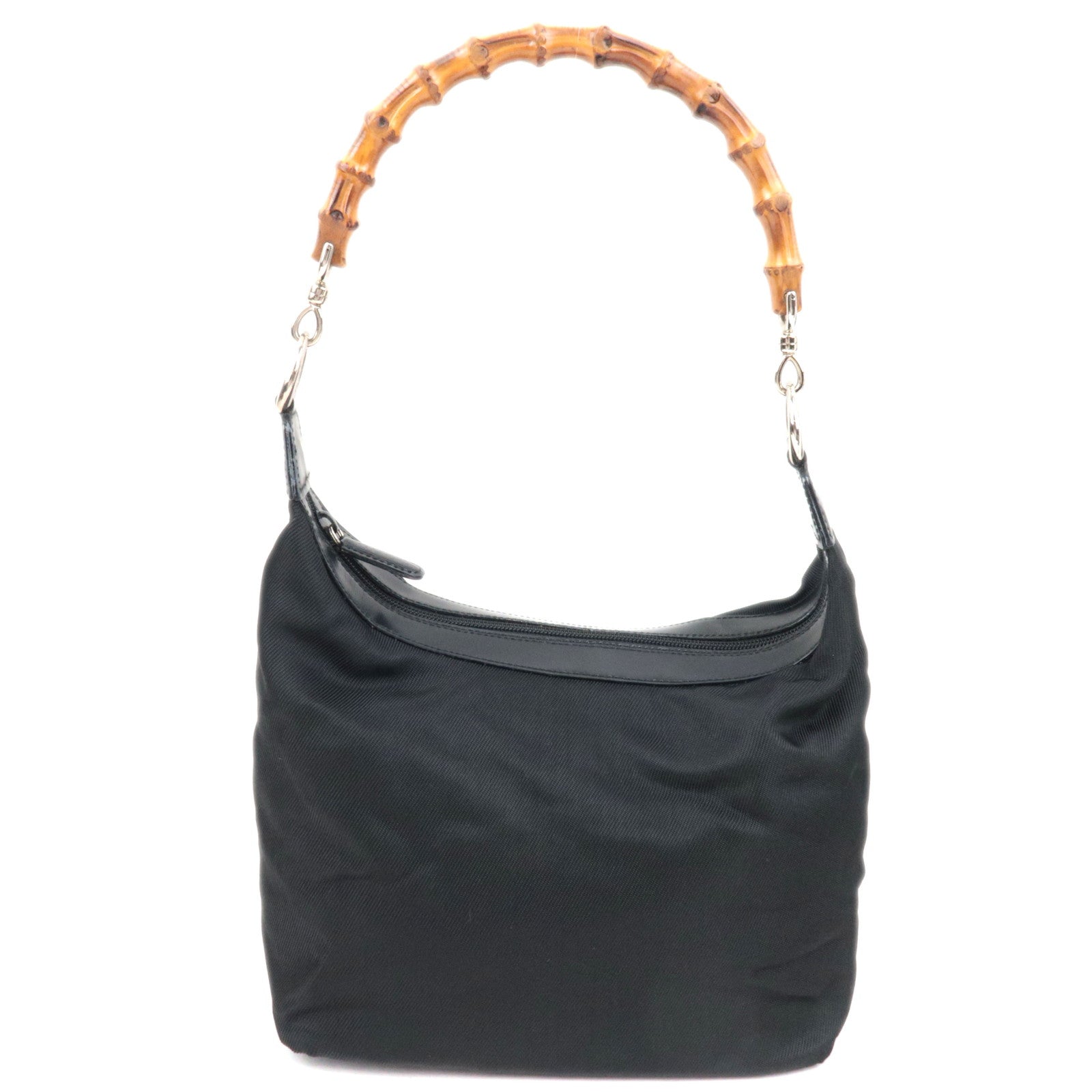 GUCCI Bamboo Nylon Canvas Patent Leather Shoulder Bag Black 000.1956.053183990