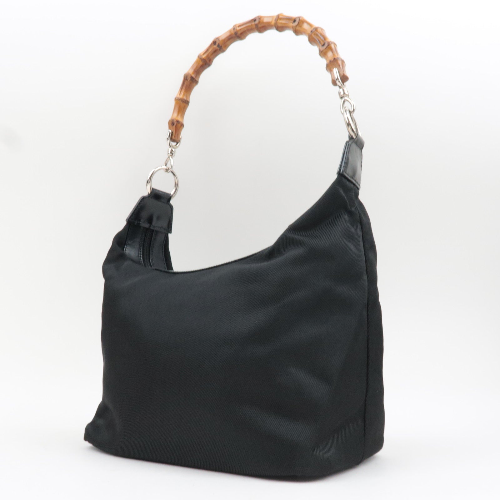 GUCCI Bamboo Nylon Canvas Patent Leather Shoulder Bag Black 000.1956.0531