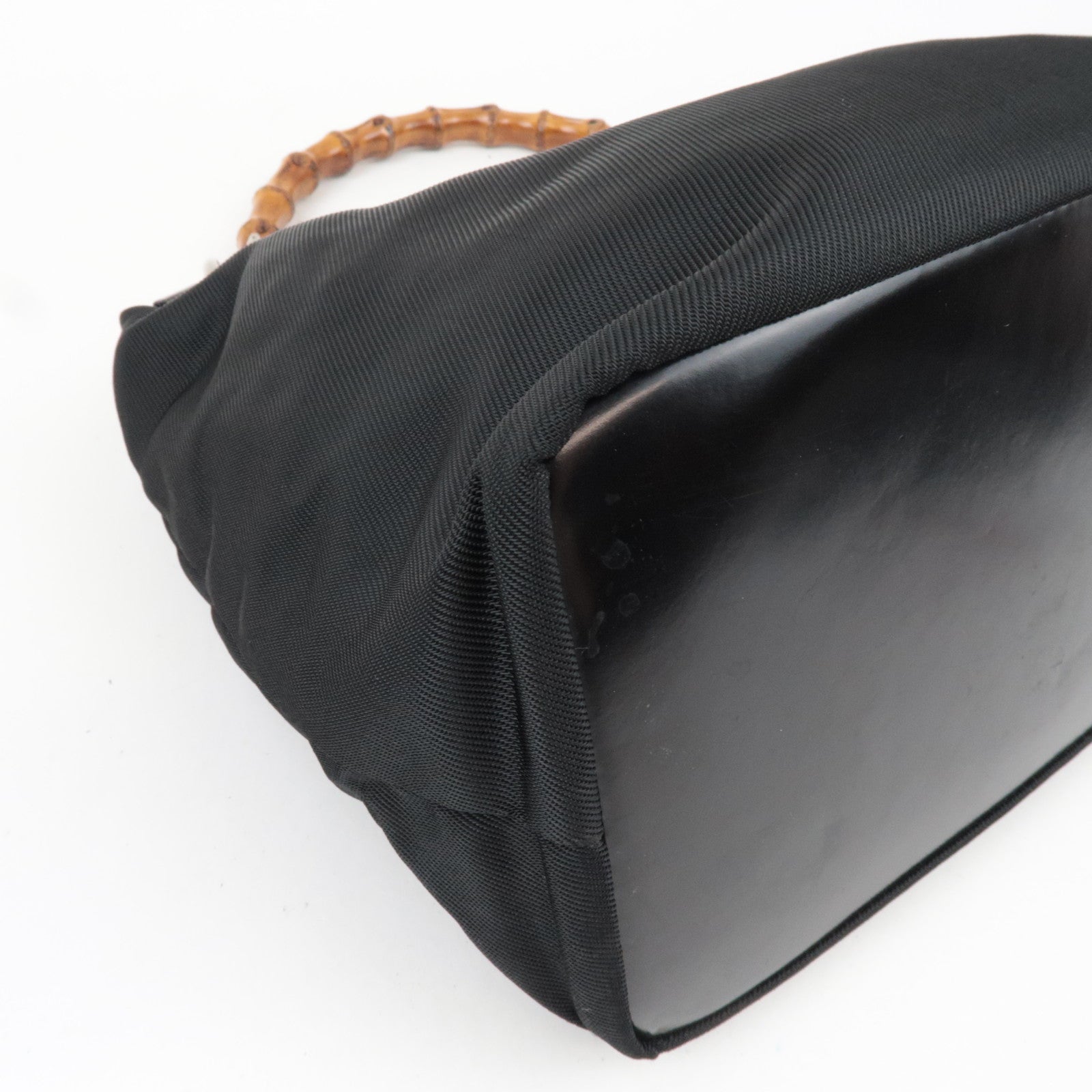 GUCCI Bamboo Nylon Canvas Patent Leather Shoulder Bag Black 000.1956.0531