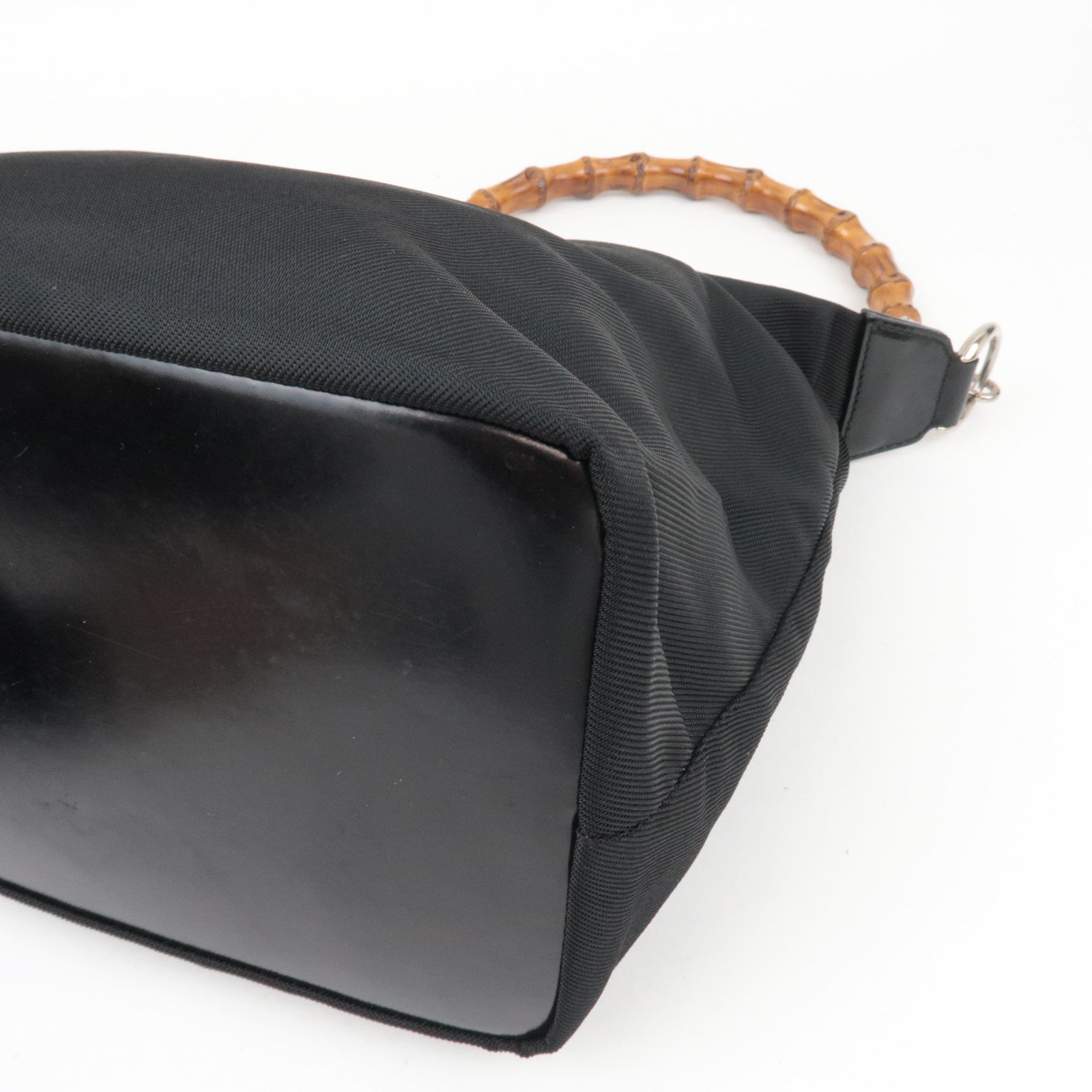 GUCCI Bamboo Nylon Canvas Patent Leather Shoulder Bag Black 000.1956.0531