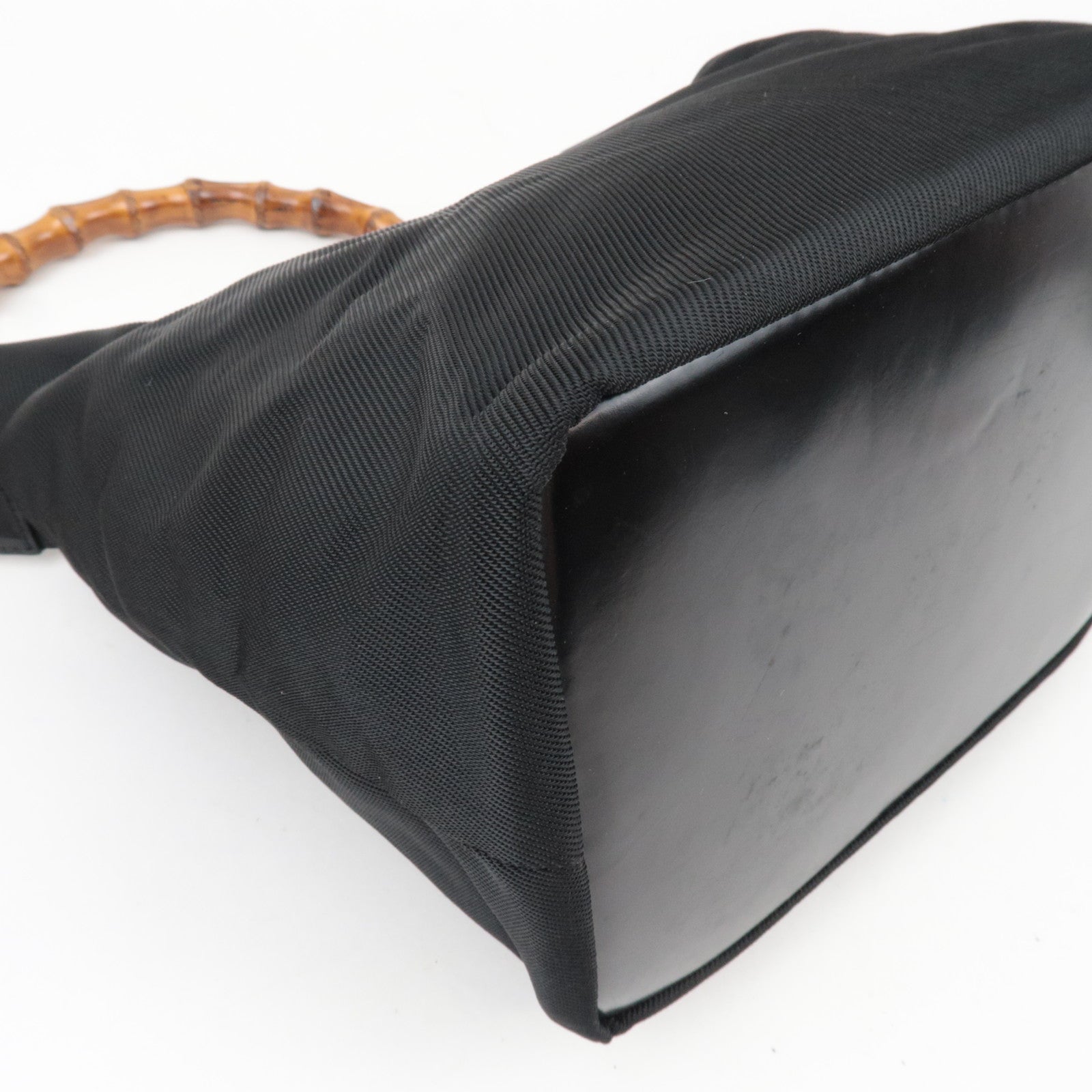 GUCCI Bamboo Nylon Canvas Patent Leather Shoulder Bag Black 000.1956.0531