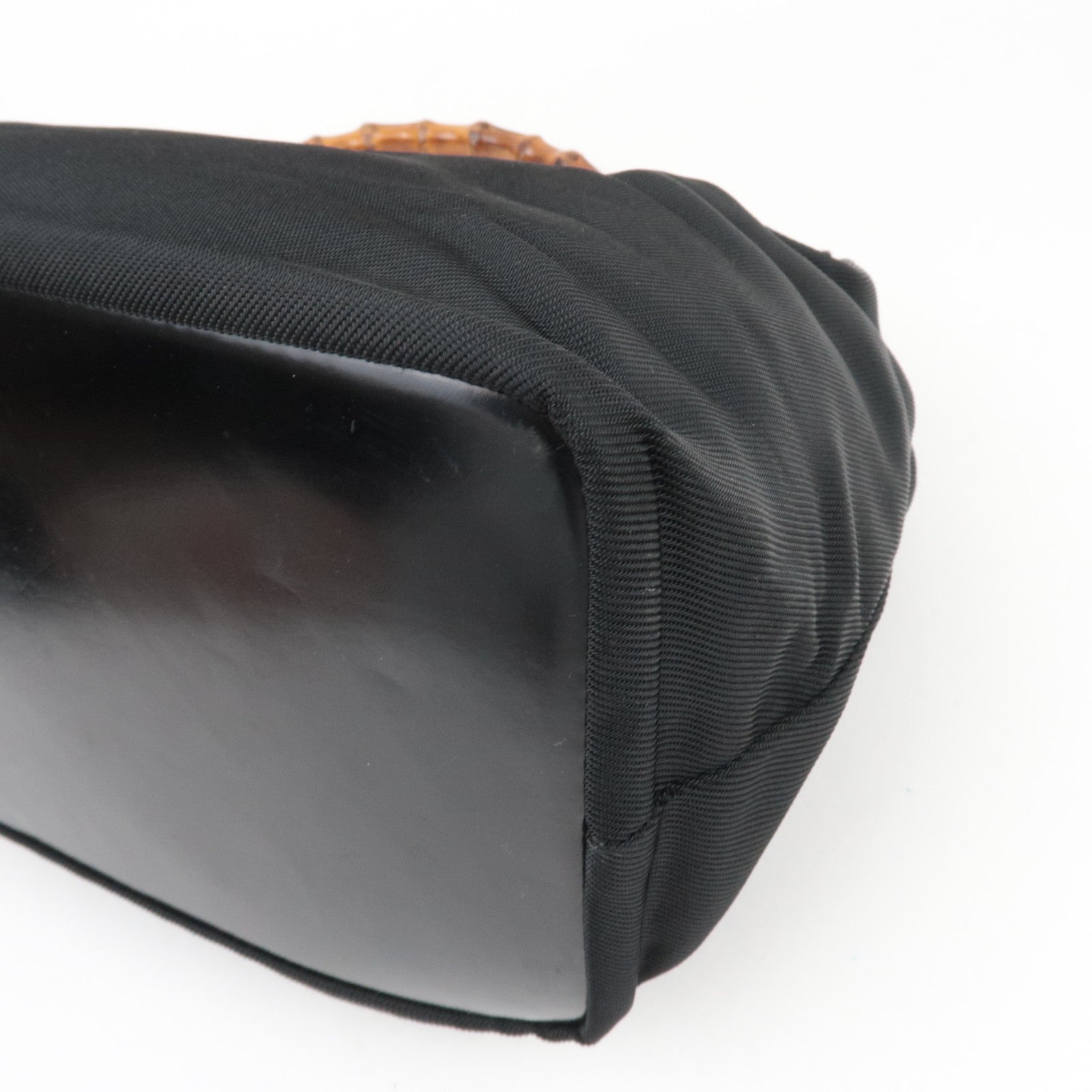 GUCCI Bamboo Nylon Canvas Patent Leather Shoulder Bag Black 000.1956.0531