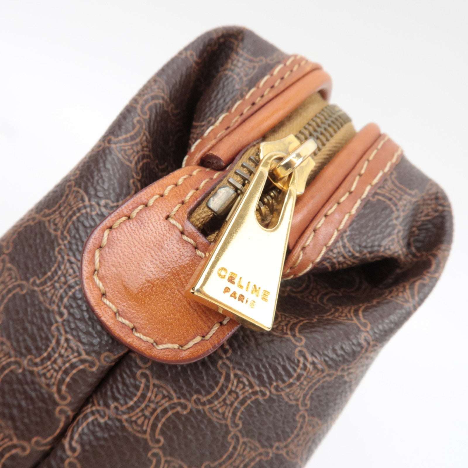 CELINE Macadam PVC Leather Cosmetic Pouch Brown