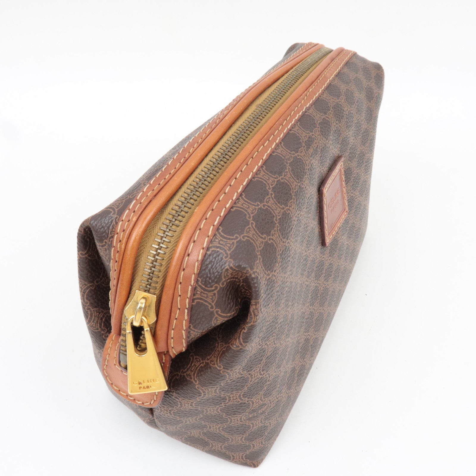 CELINE Macadam PVC Leather Cosmetic Pouch Brown