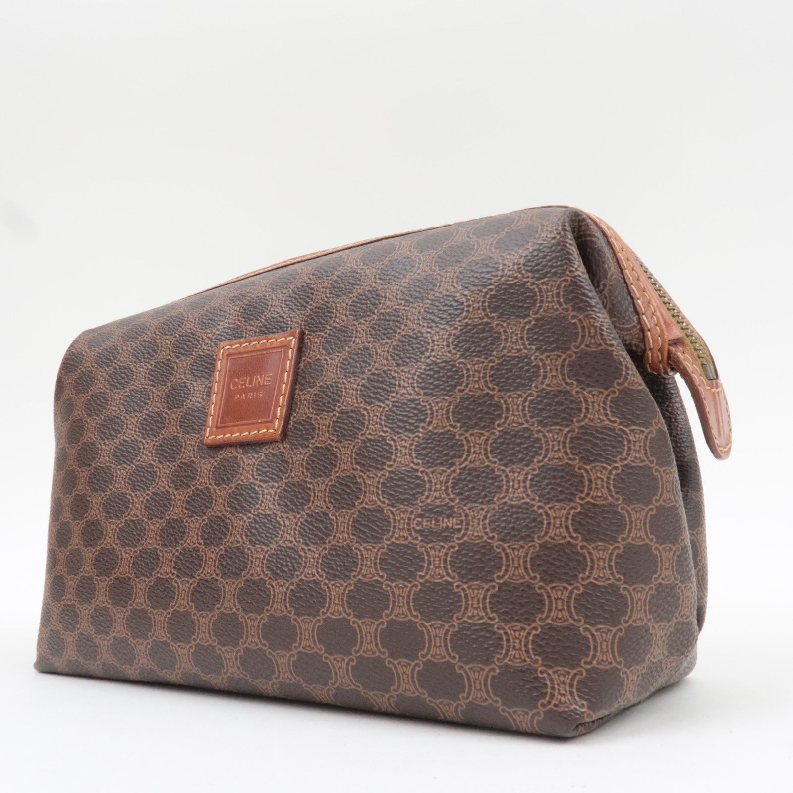 CELINE Macadam PVC Leather Cosmetic Pouch Brown