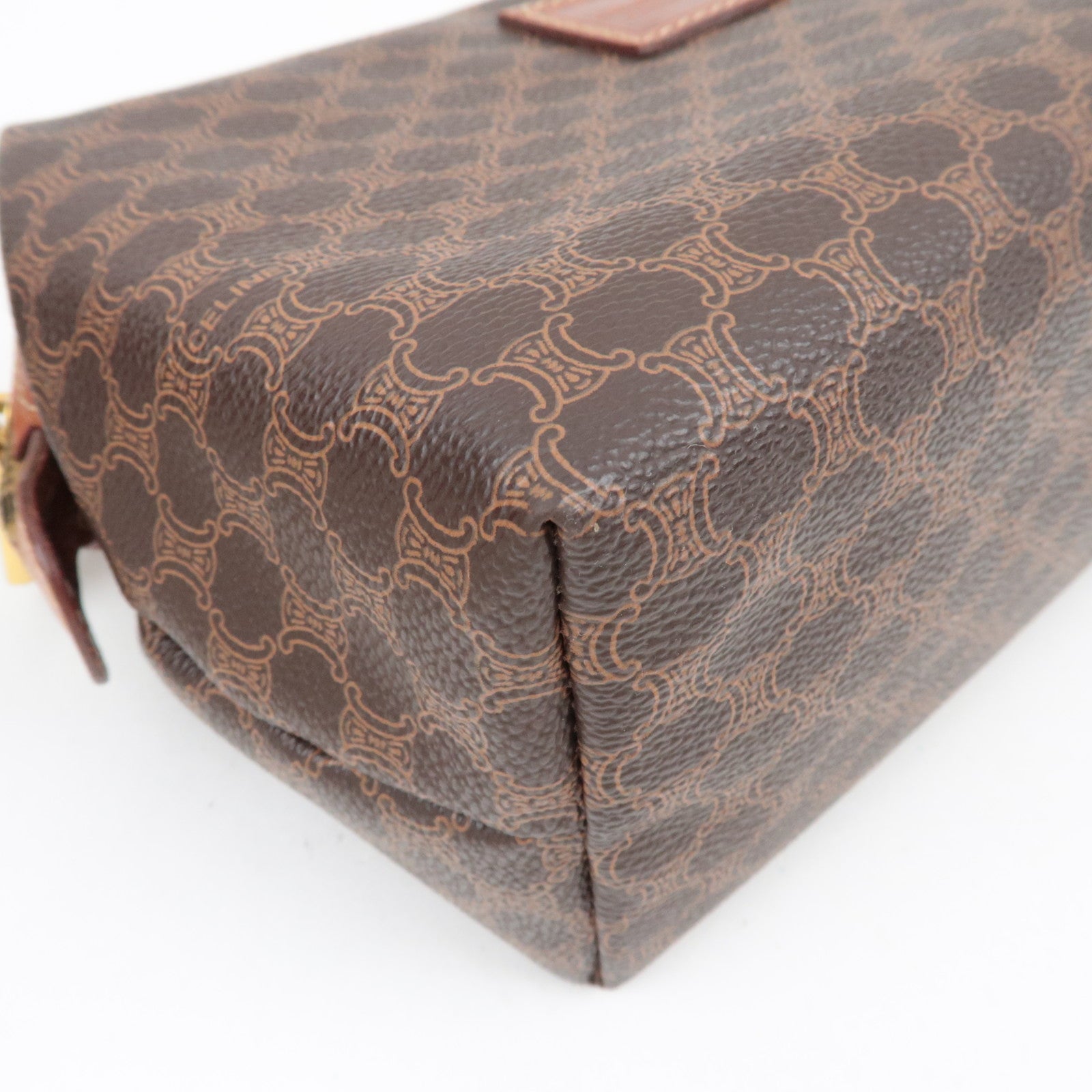 CELINE Macadam PVC Leather Cosmetic Pouch Brown