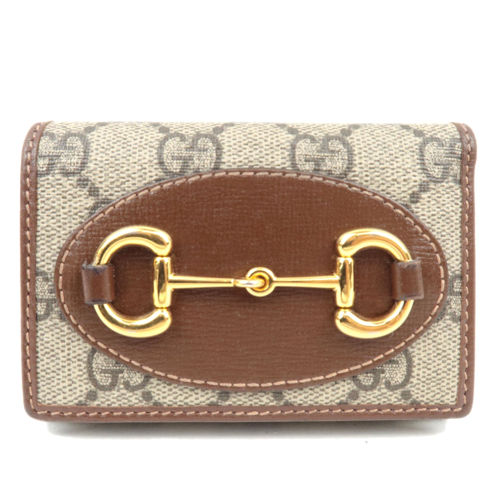 GUCCI Horsebit GG Supreme Leather Trifold Wallet Beige Brown 64446284011