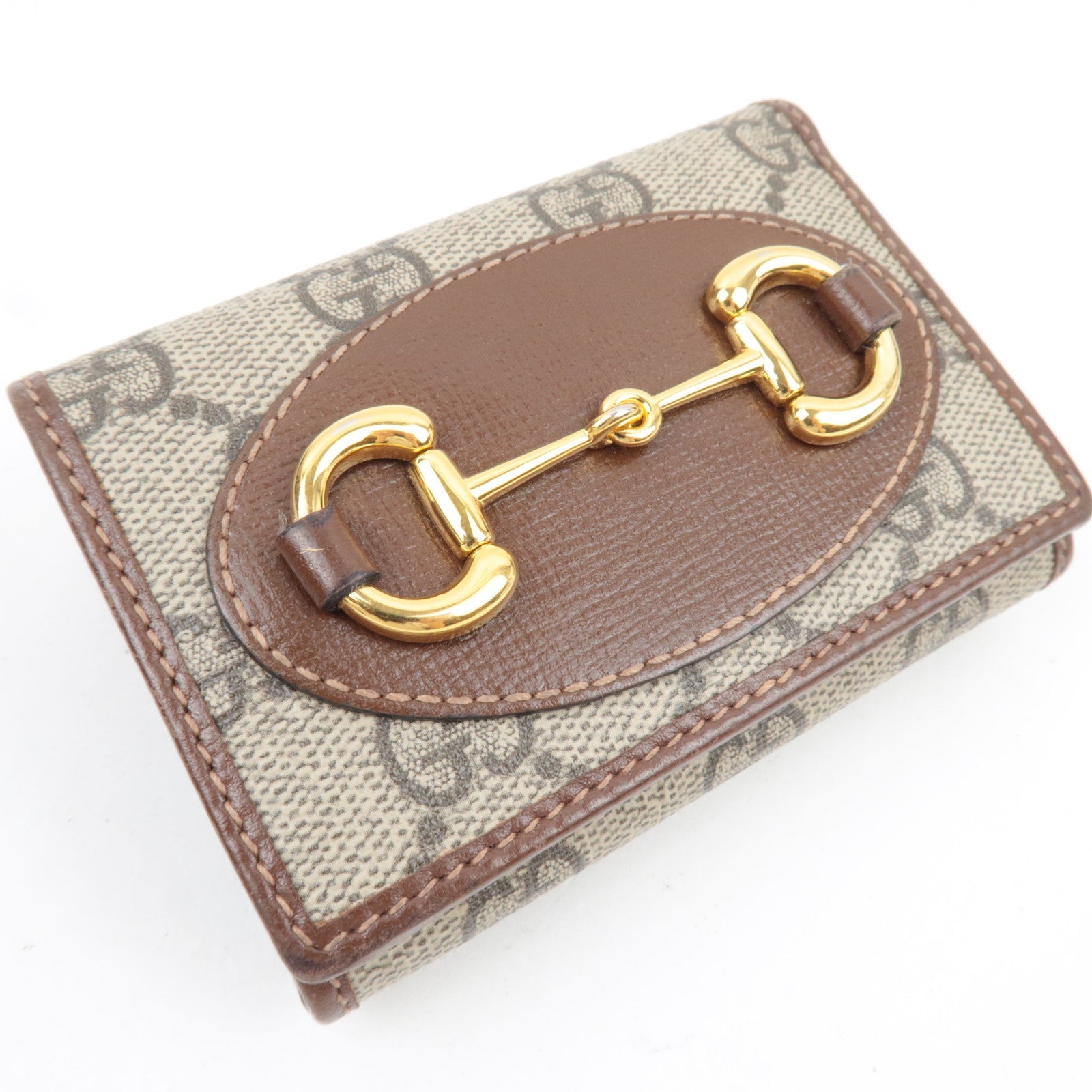 GUCCI Horsebit GG Supreme Leather Trifold Wallet Beige Brown 644462
