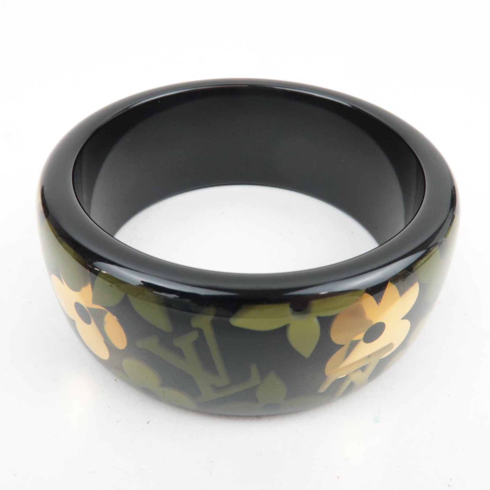 Louis Vuitton Monogram Flower Bracelet Farandole Resin Bangle Black Khaki M65638