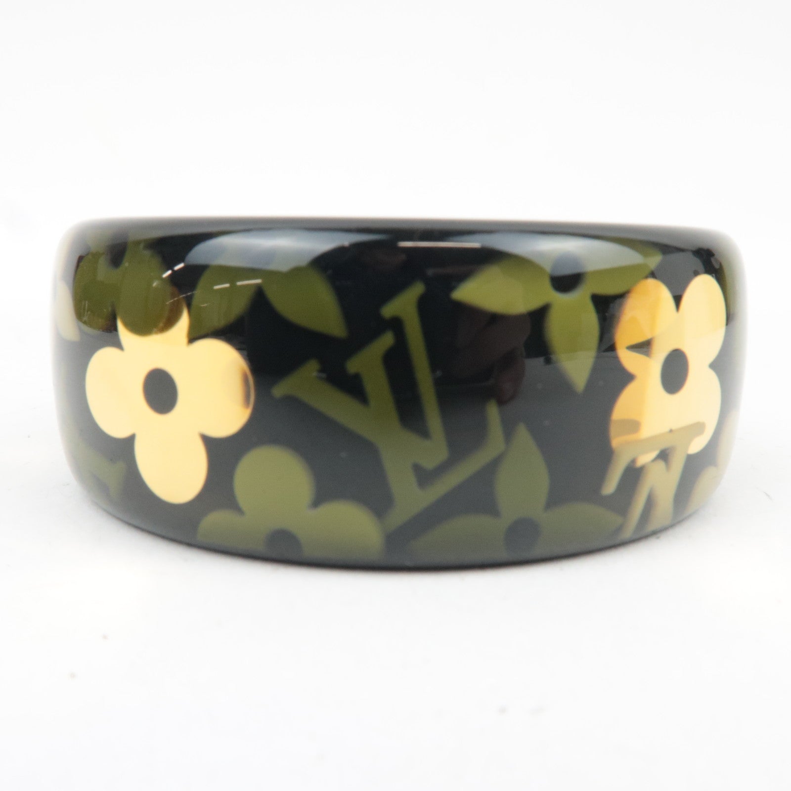 Louis Vuitton Monogram Flower Bracelet Farandole Resin Bangle Black Khaki M65638