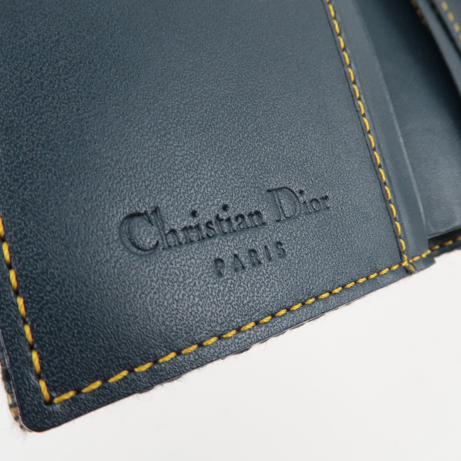 Christian Dior Trotter Canvas Leather Tri-Fold Long Wallet Navy *Box, Dust bag, G card