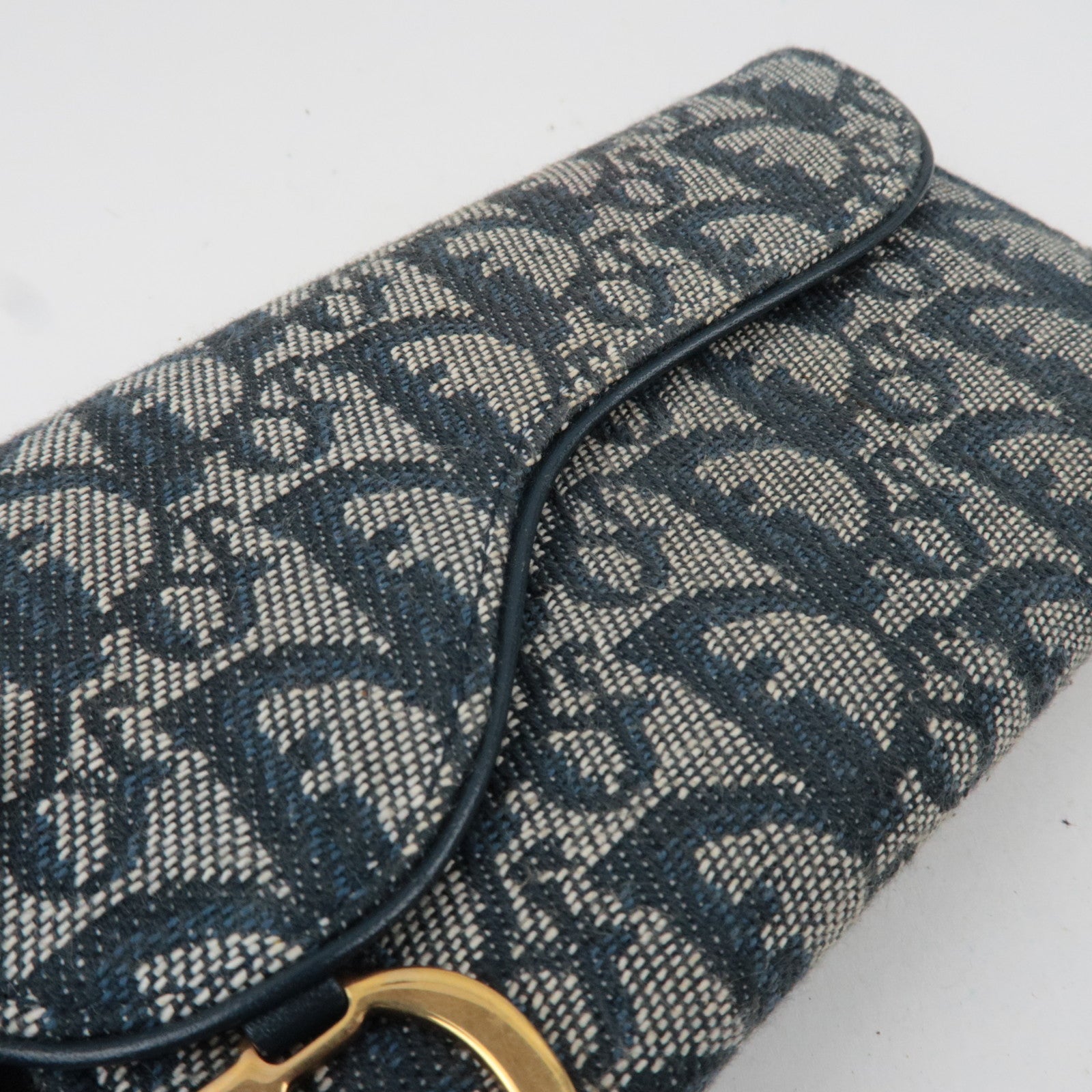 Christian Dior Trotter Canvas Leather Tri-Fold Long Wallet Navy *Box, Dust bag, G card