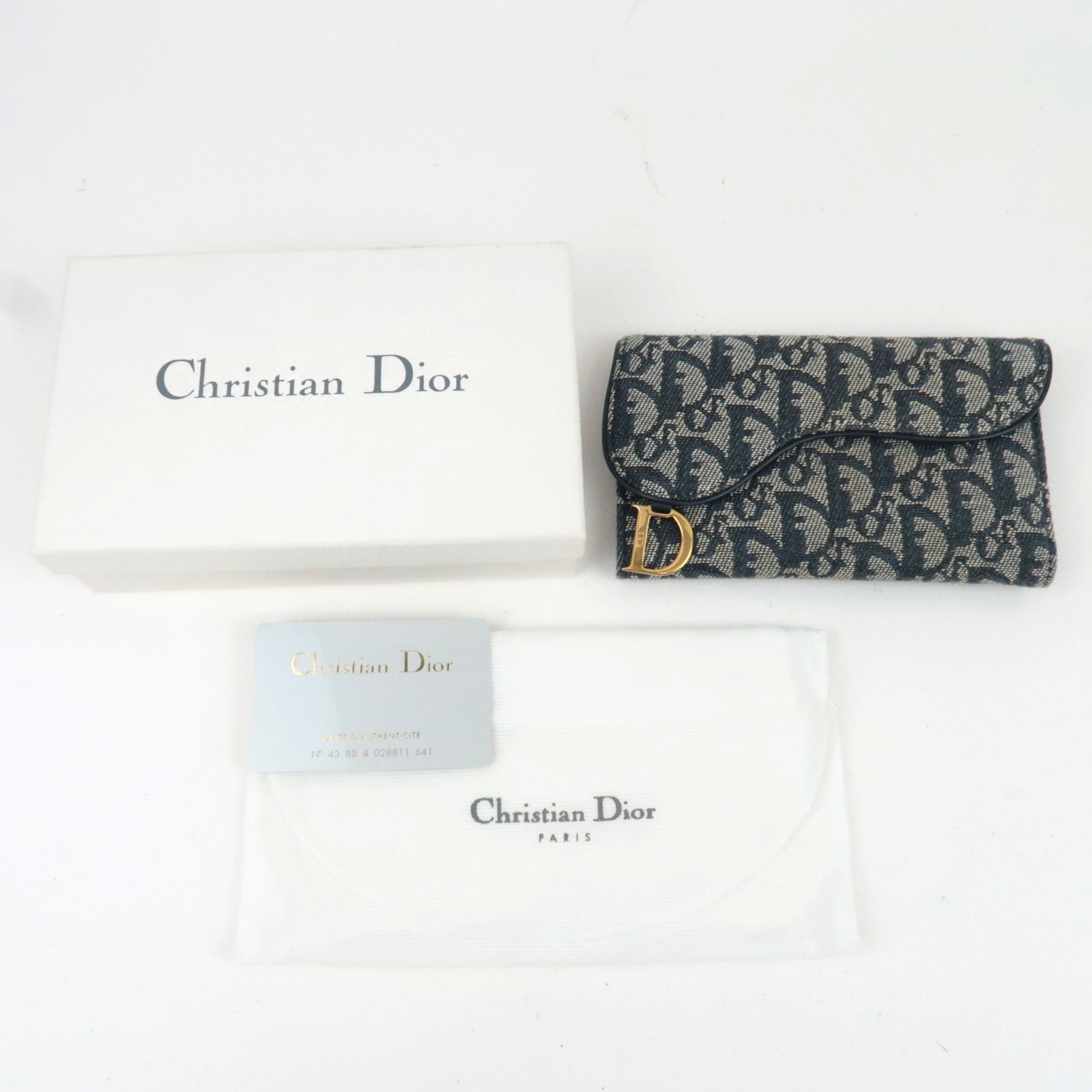 Christian Dior Trotter Canvas Leather Tri-Fold Long Wallet Navy *Box, Dust bag, G card
