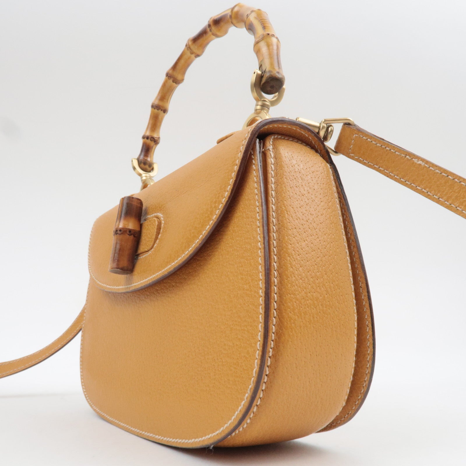 GUCCI Bamboo 2Way Leather Shoulder Bag Beige 000.1014.0188 *Strap