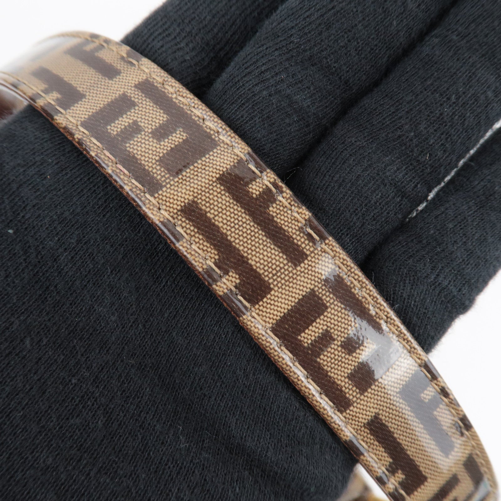 FENDI Zucchino Mamma Baguette Vinyl Leather Shoulder Bag Beige Brown 26325