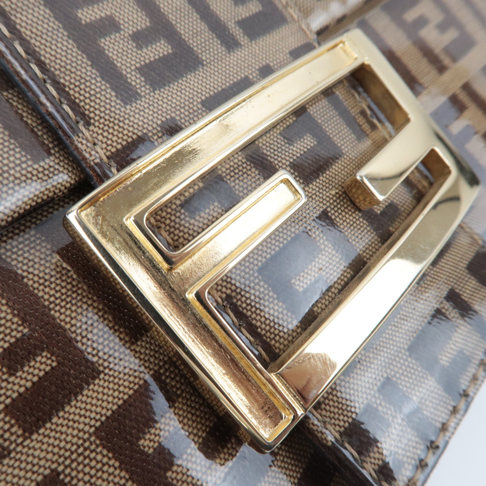 FENDI Zucchino Mamma Baguette Vinyl Leather Shoulder Bag Beige Brown 26325