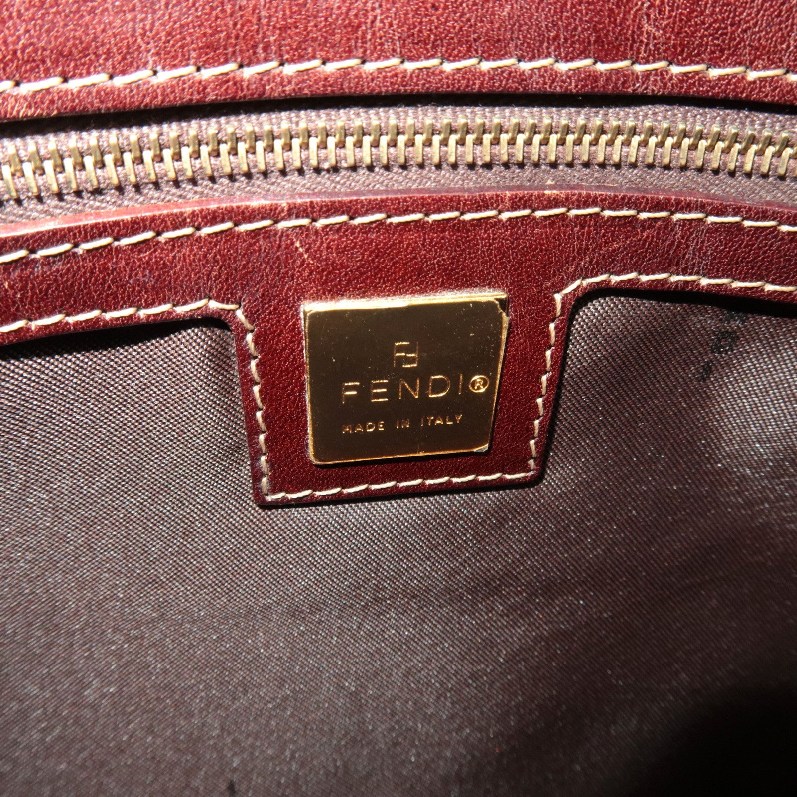 FENDI Zucchino Mamma Baguette Vinyl Leather Shoulder Bag Beige Brown 26325