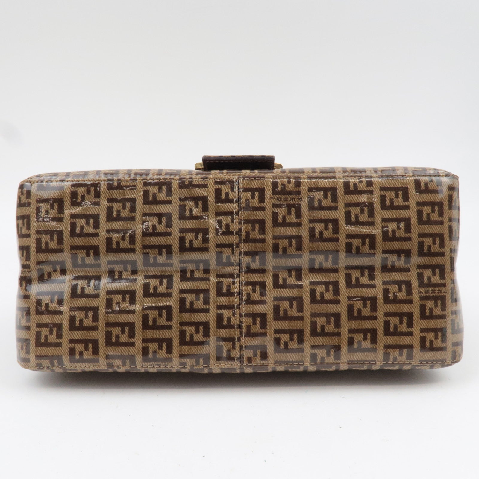 FENDI Zucchino Mamma Baguette Vinyl Leather Shoulder Bag Beige Brown 26325