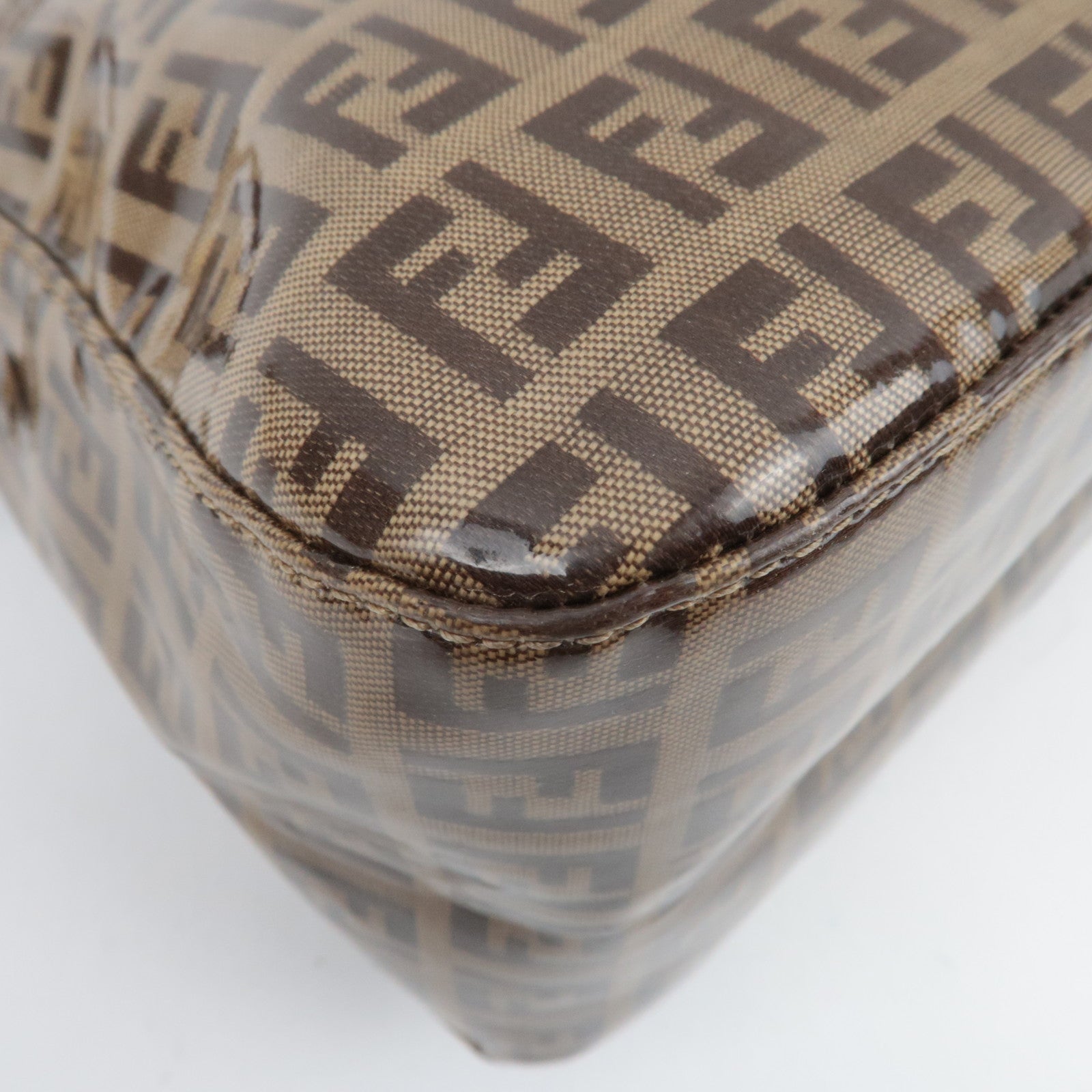 FENDI Zucchino Mamma Baguette Vinyl Leather Shoulder Bag Beige Brown 26325