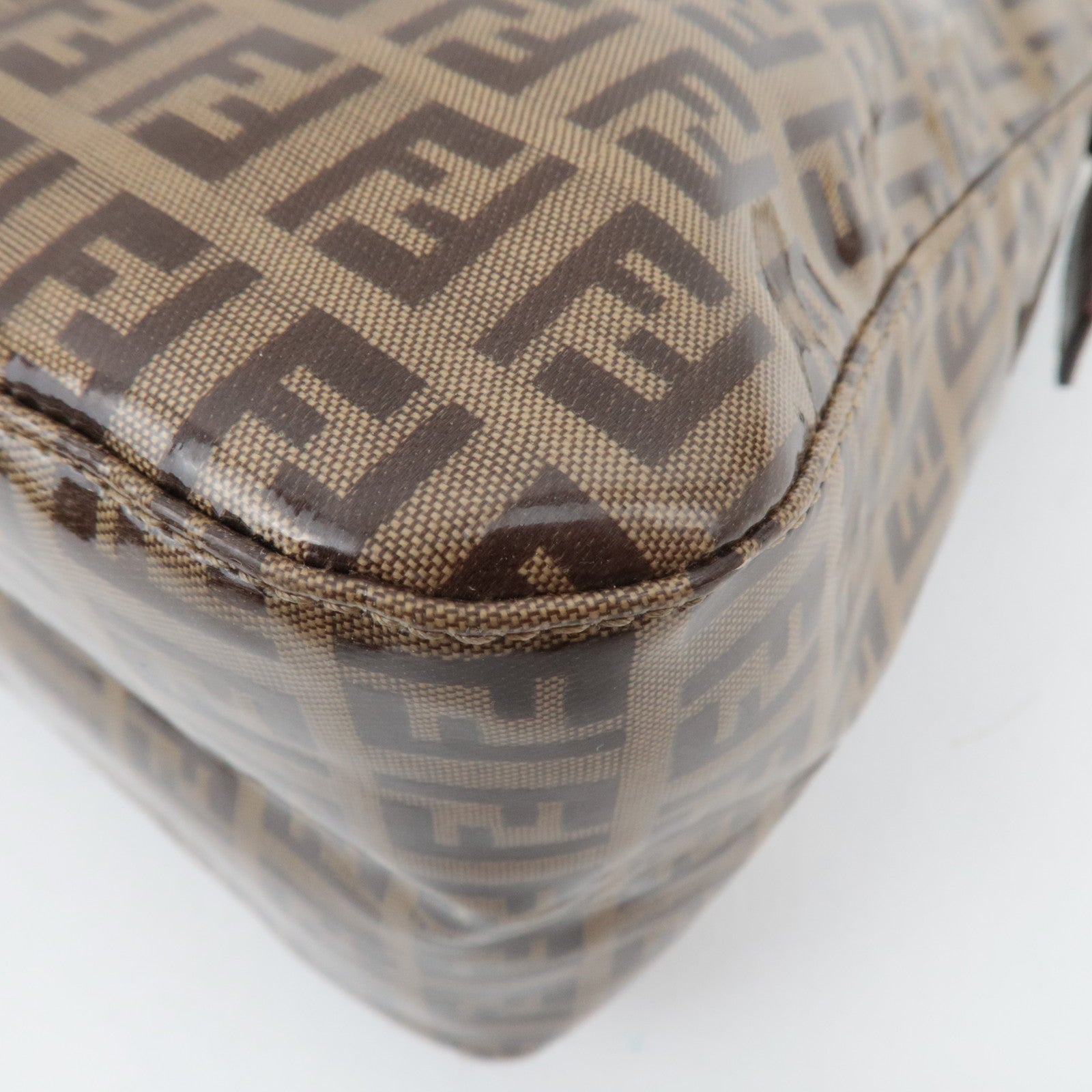 FENDI Zucchino Mamma Baguette Vinyl Leather Shoulder Bag Beige Brown 26325