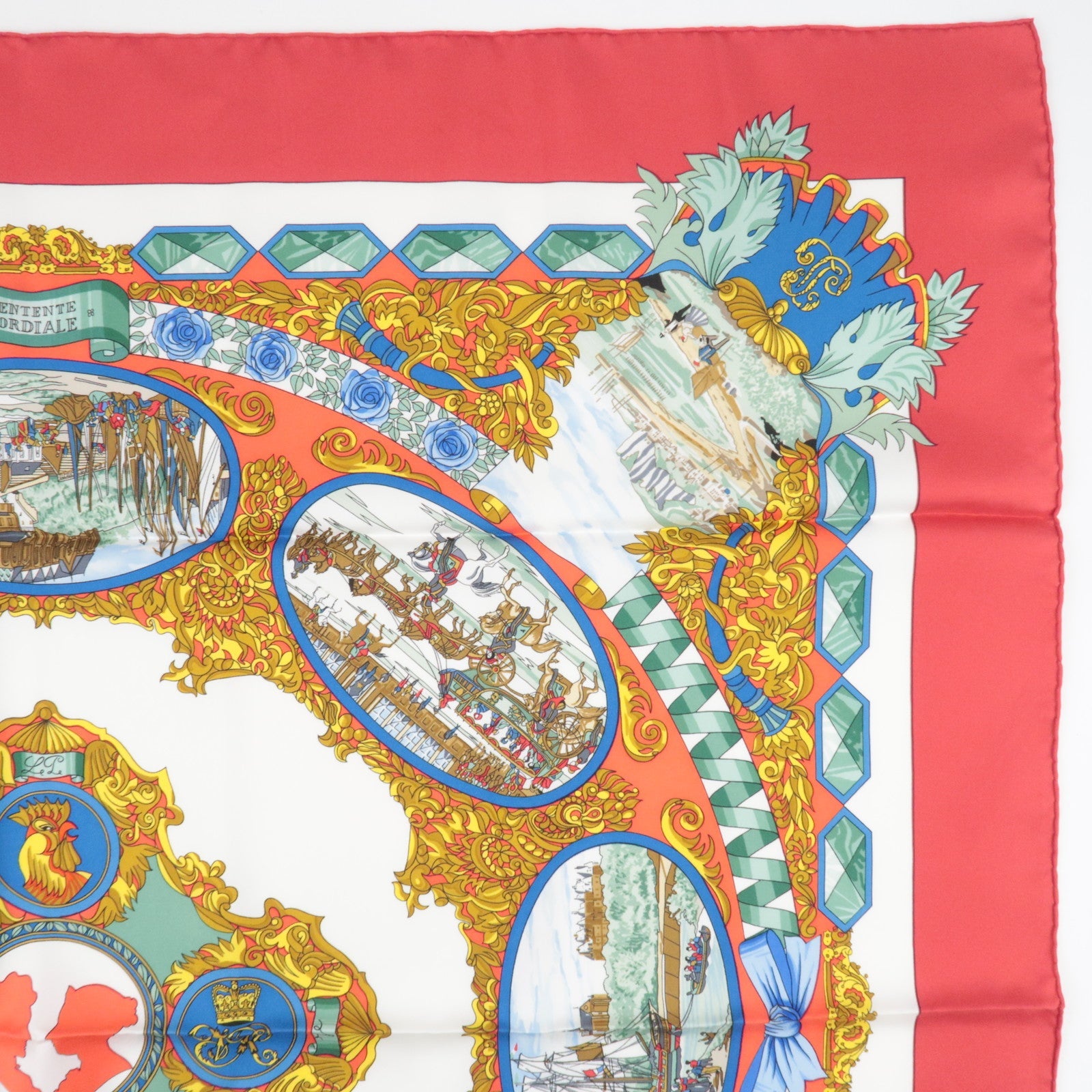 Hermes Carre 90 Scarf L'ENTENTE CORDIALE 100% Silk Red