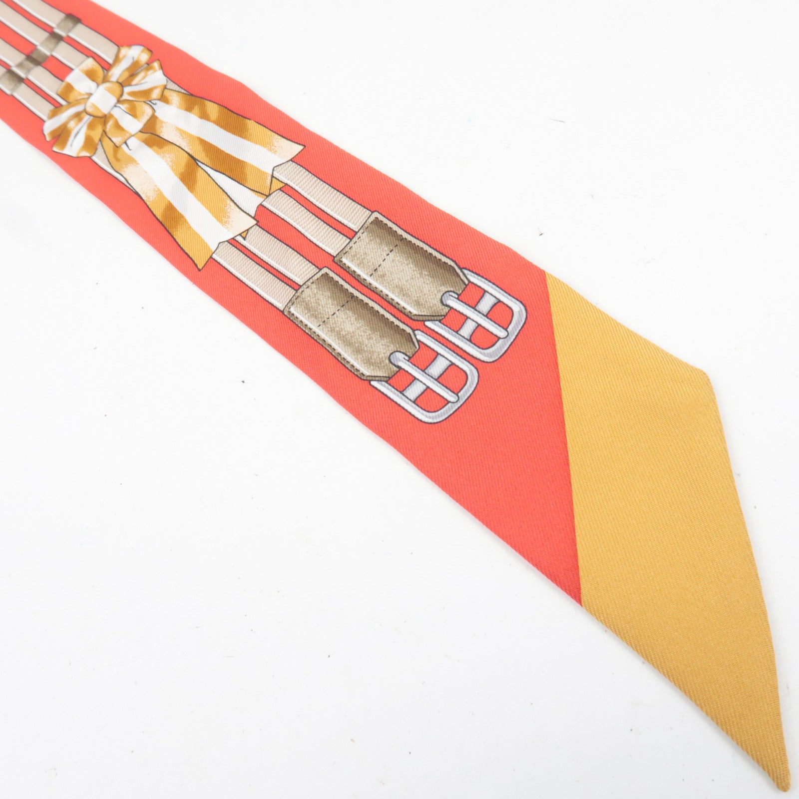 HERMES Twilly Scarf Jumping 100% Silk Red