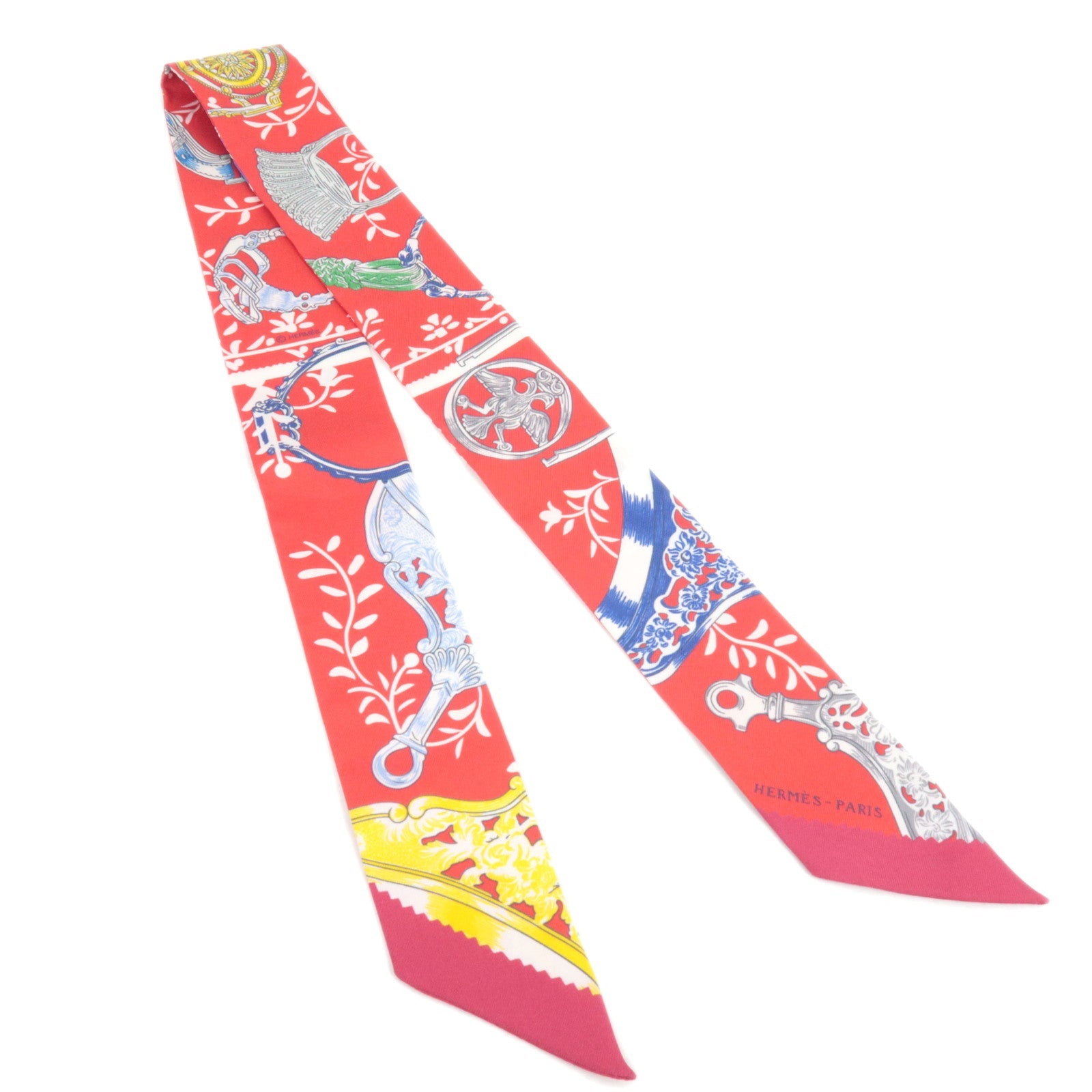 HERMES Twilly Scarf Etriers Remix 100% Silk Red *Box84149