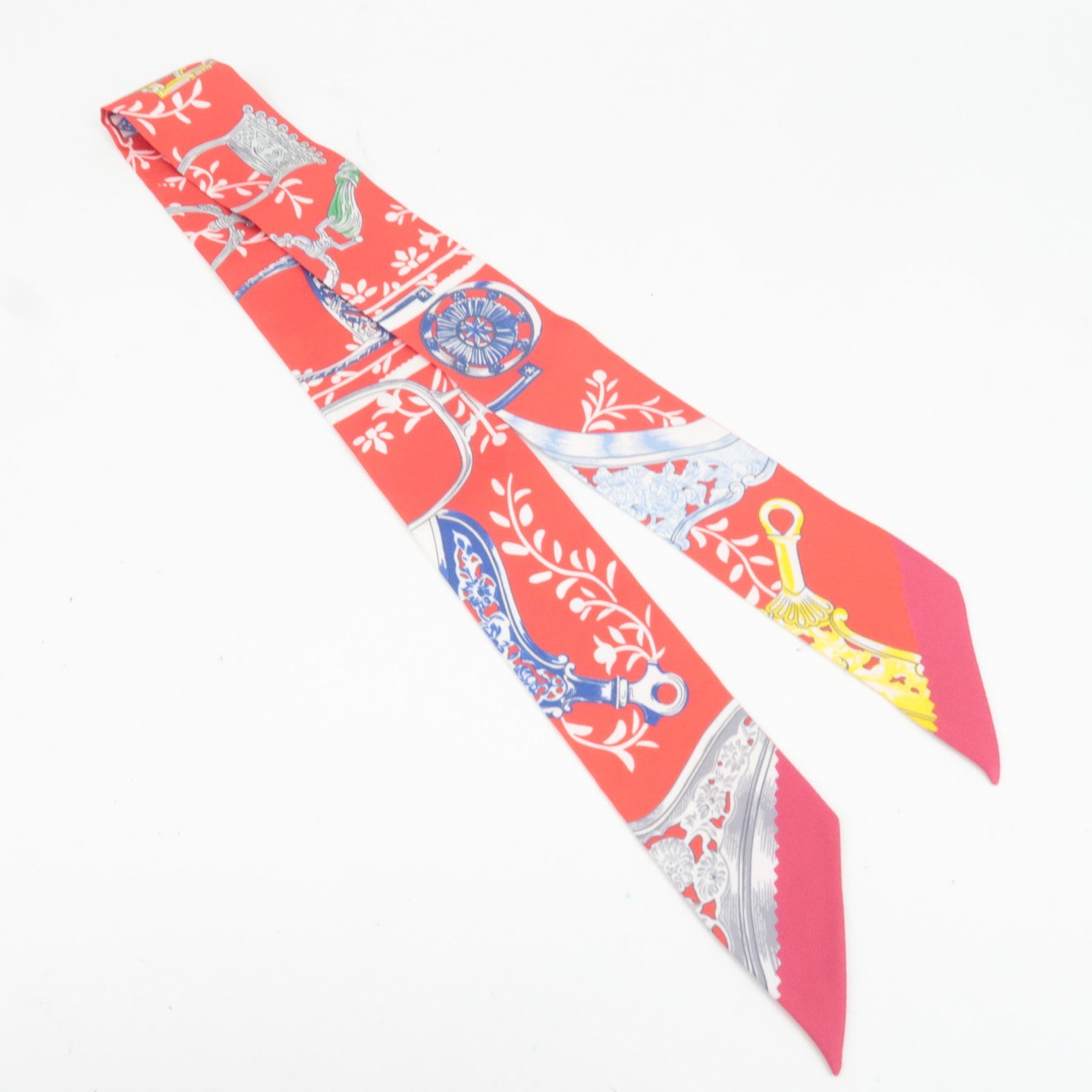 HERMES Twilly Scarf Etriers Remix 100% Silk Red *Box