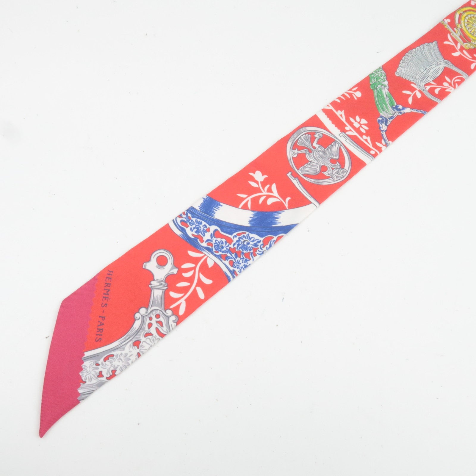 HERMES Twilly Scarf Etriers Remix 100% Silk Red *Box